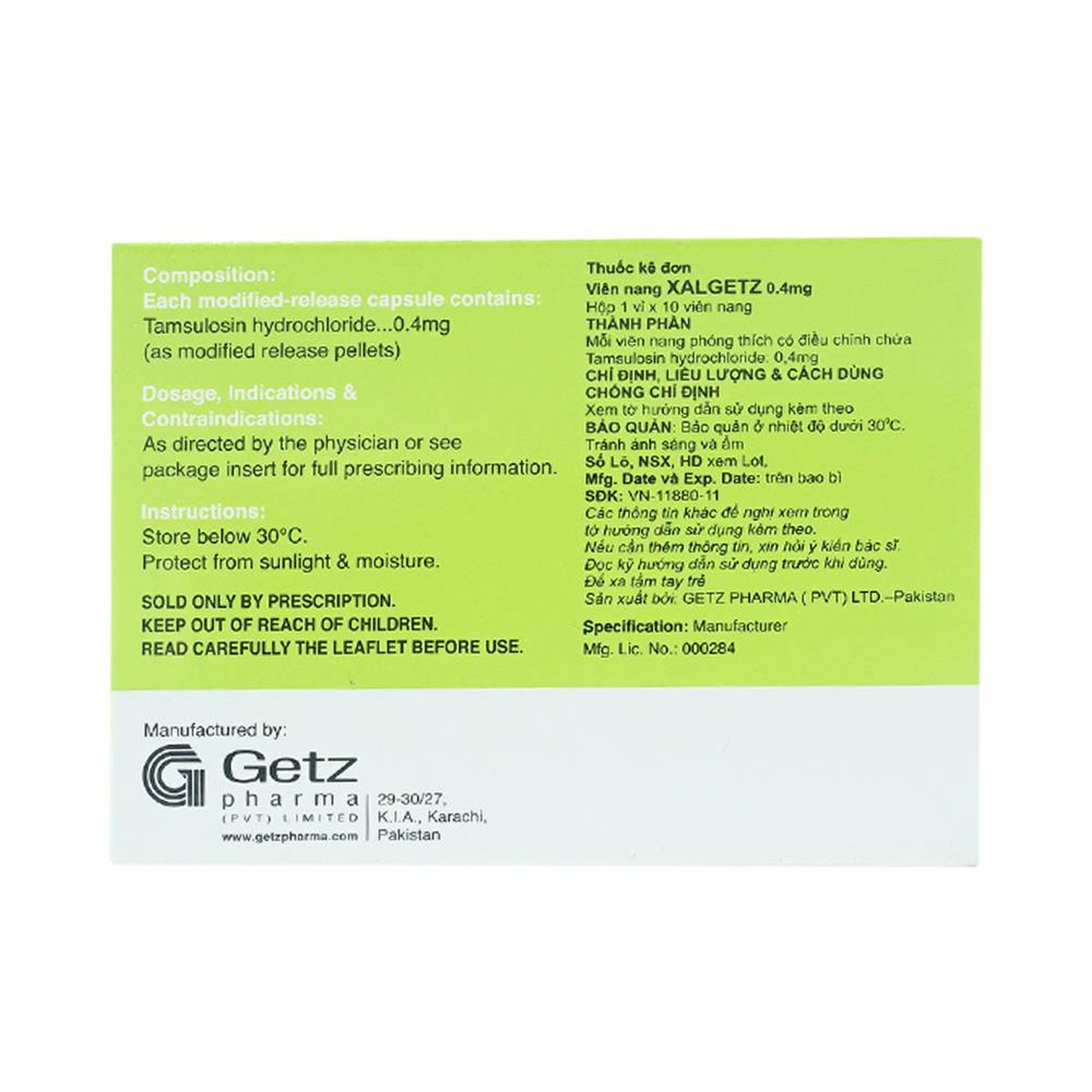 Thuốc Xalgetz 0.4mg Getz điều trị dấu hiệu và hội chứng tăng sản lành tính (1 vỉ x 10 viên) 