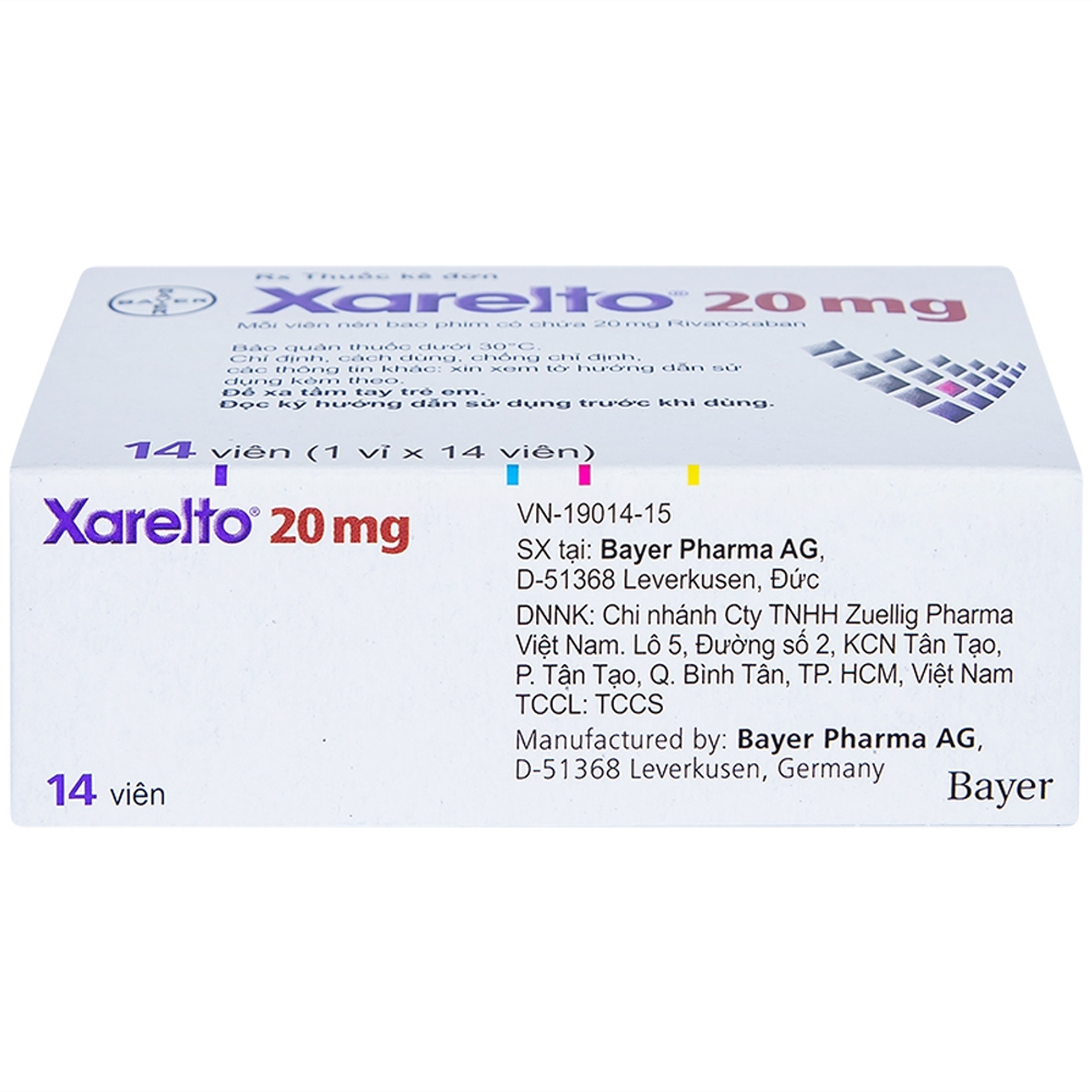 Thuốc Xarelto 20mg Bayer dự phòng đột quỵ và thuyên tắc mạch toàn thân (1 vỉ x 14 viên)