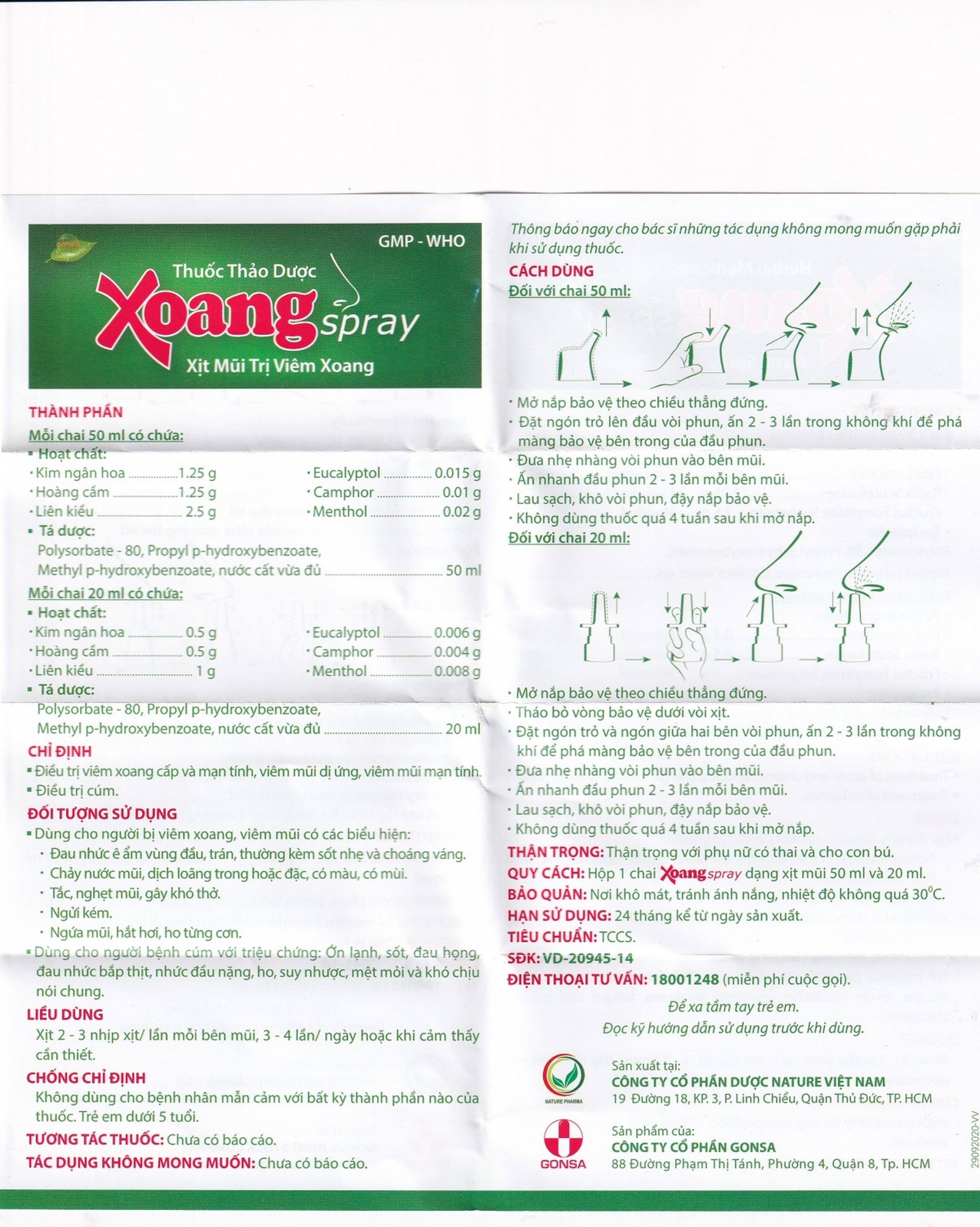 Thuốc xịt mũi Xoangspray Gonsa điều trị viêm xoang, viêm mũi dị ứng (50ml)