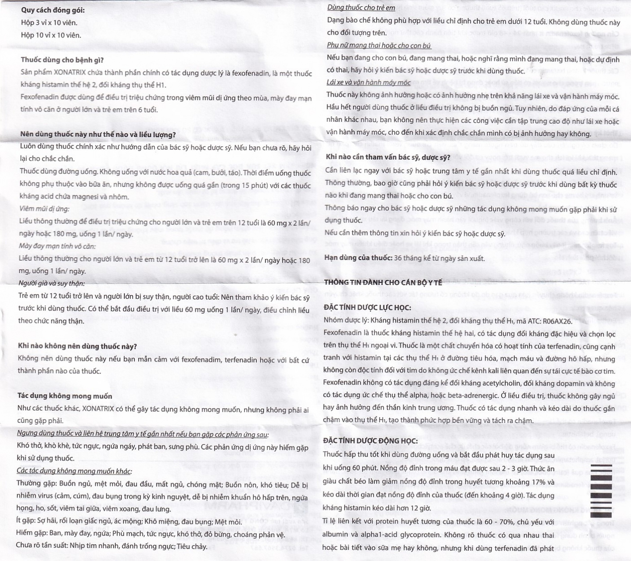 Thuốc Xonatrix Forte 180mg DaviPharm điều trị triệu chứng viêm mũi dị ứng theo mùa (10 vỉ x 10 viên) 