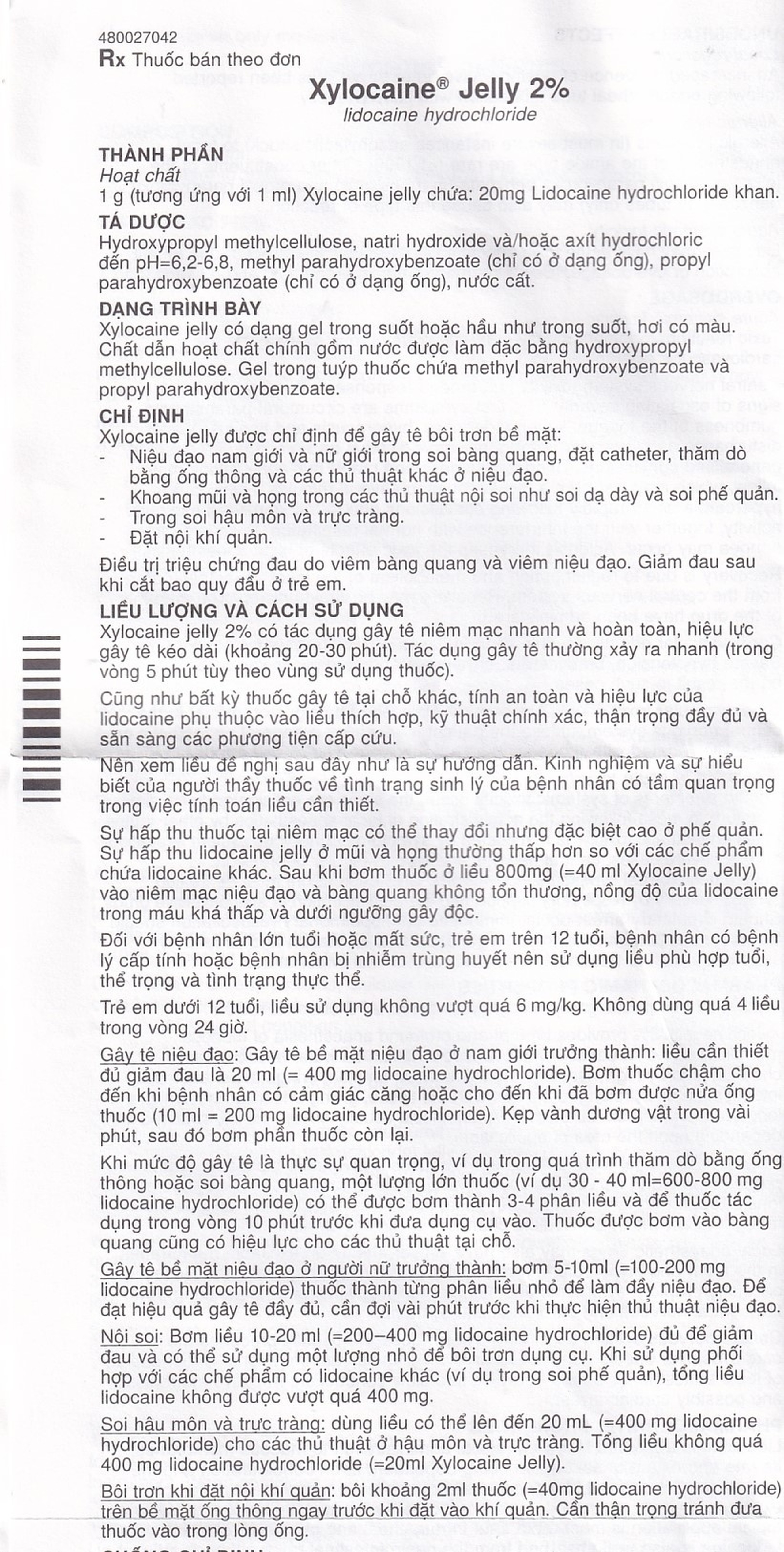 Gel Xylocaine Jelly 2% AstraZeneca gây tê bôi trơn bề mặt (30g)