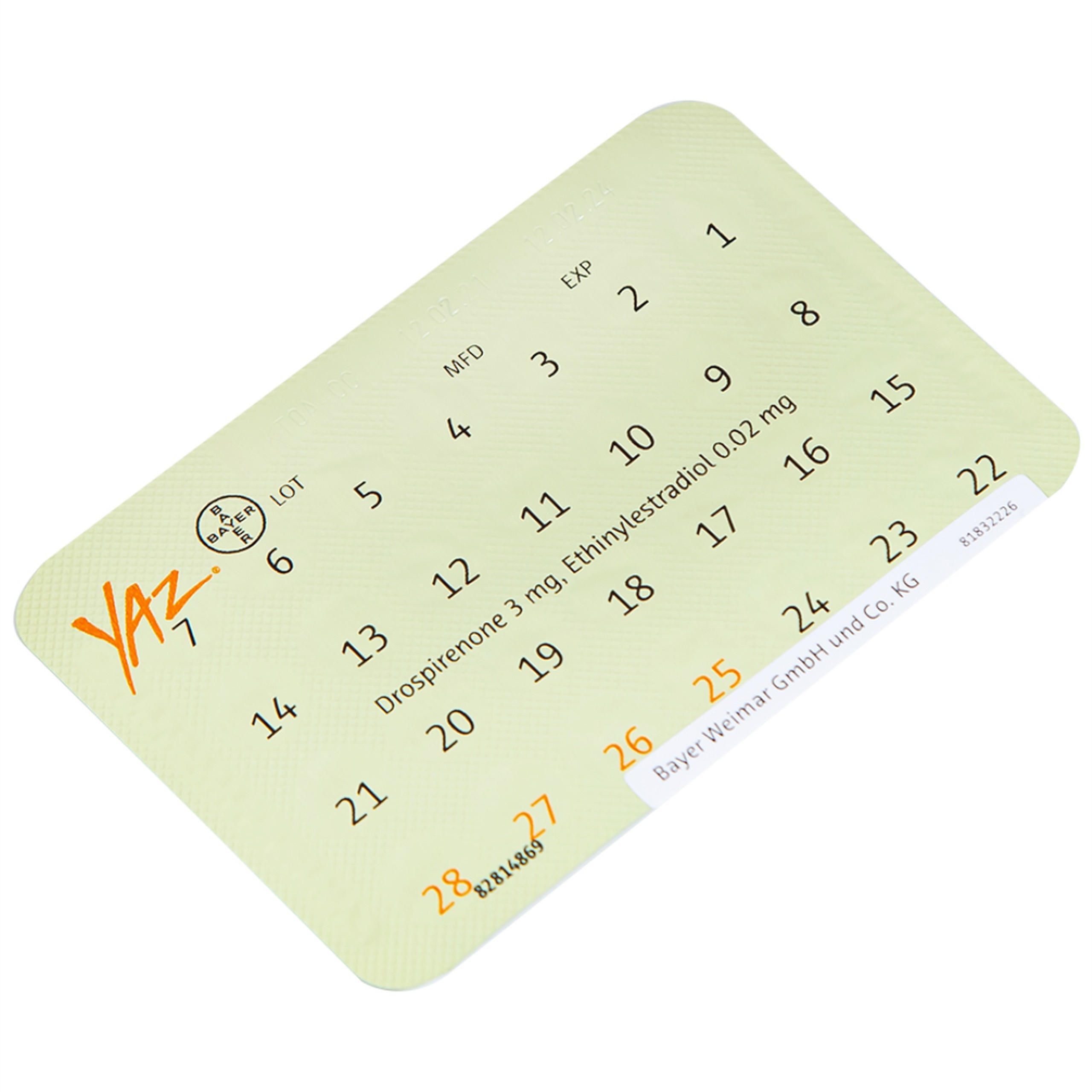 Thuốc Yaz Bayer dùng tránh thai, điều trị mụn trứng cá (1 vỉ x 28 viên)