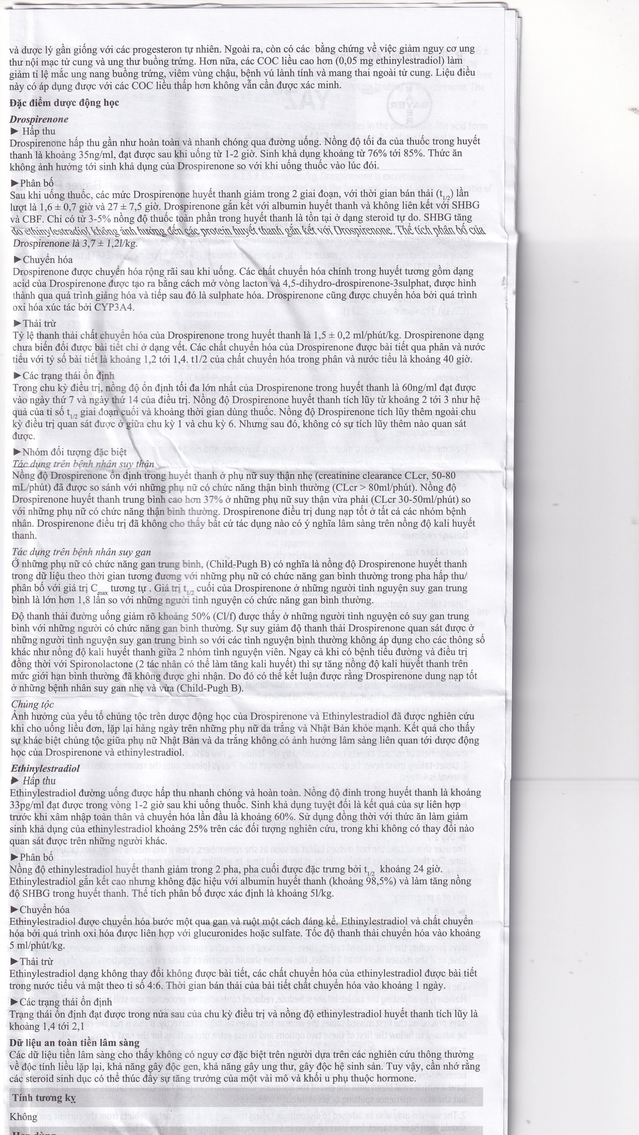 Thuốc Yaz Bayer dùng tránh thai, điều trị mụn trứng cá (1 vỉ x 28 viên)