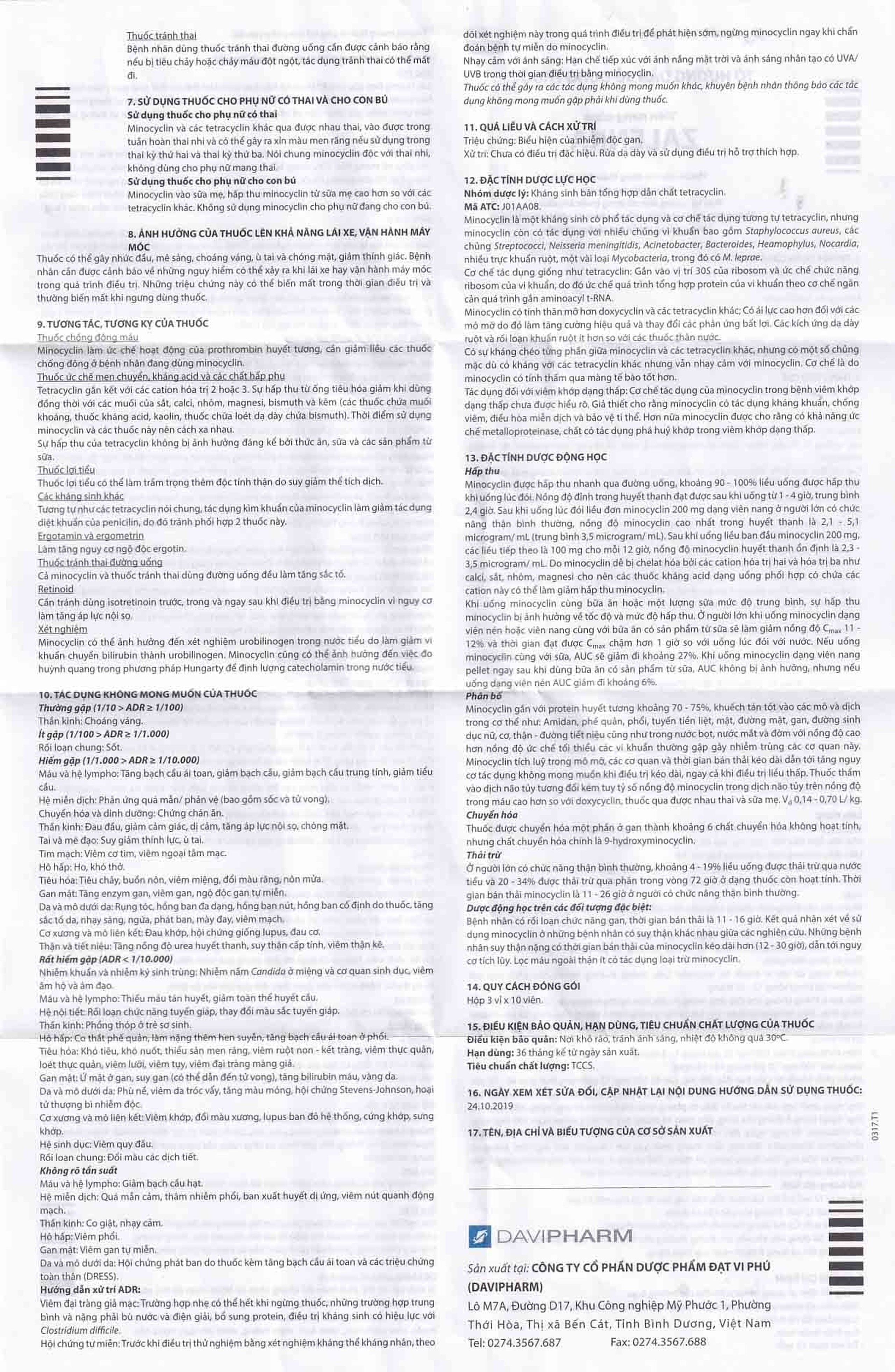 Thuốc Zalenka 50mg Davi Pharm điều trị mụn trứng cá, nhiễm trùng da và mô mềm (3 vỉ x 10 viên)