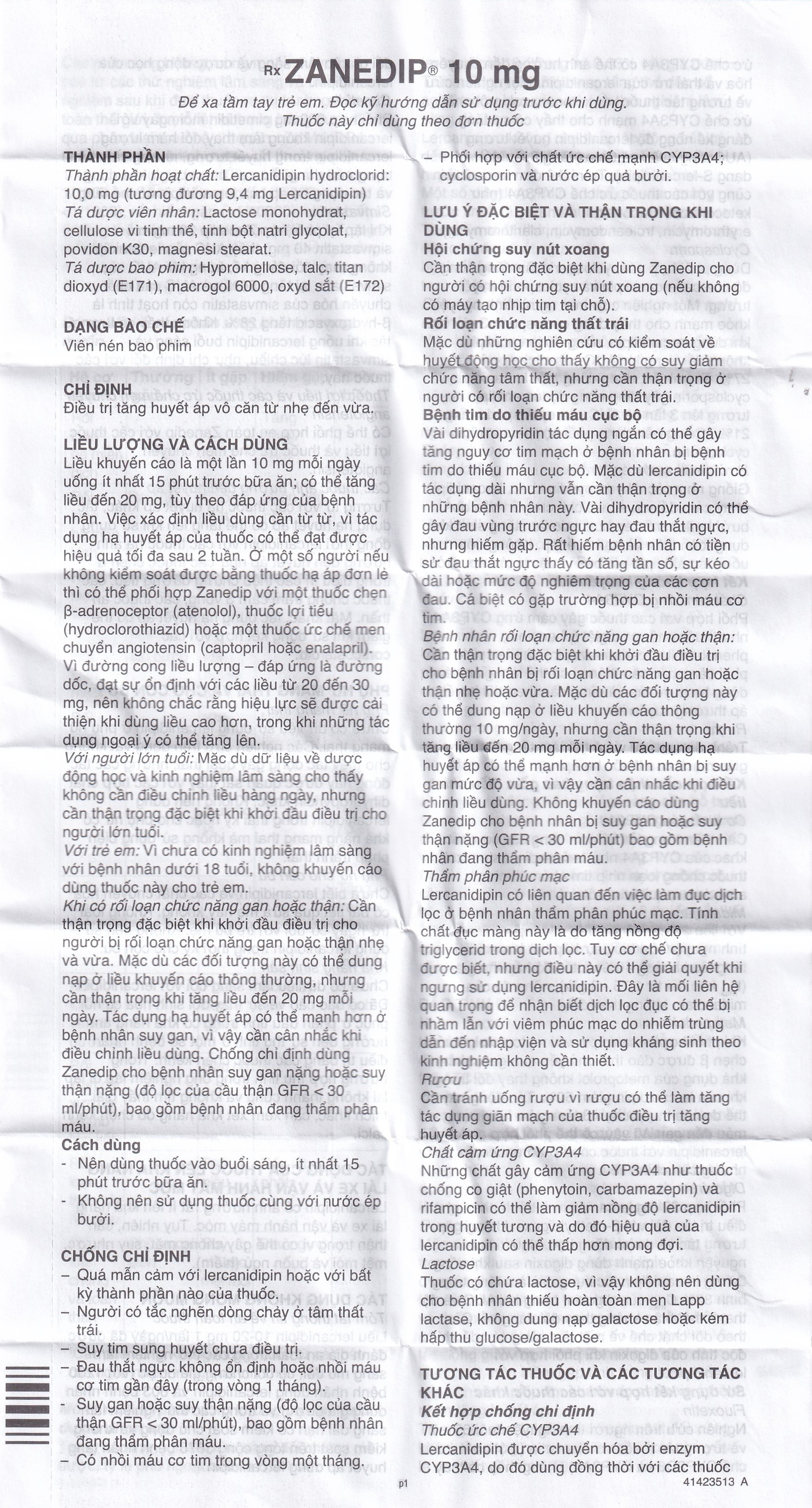 Thuốc Zanedip 10mg Recordati điều trị tăng huyết áp vô căn (2 vỉ x 14 viên)