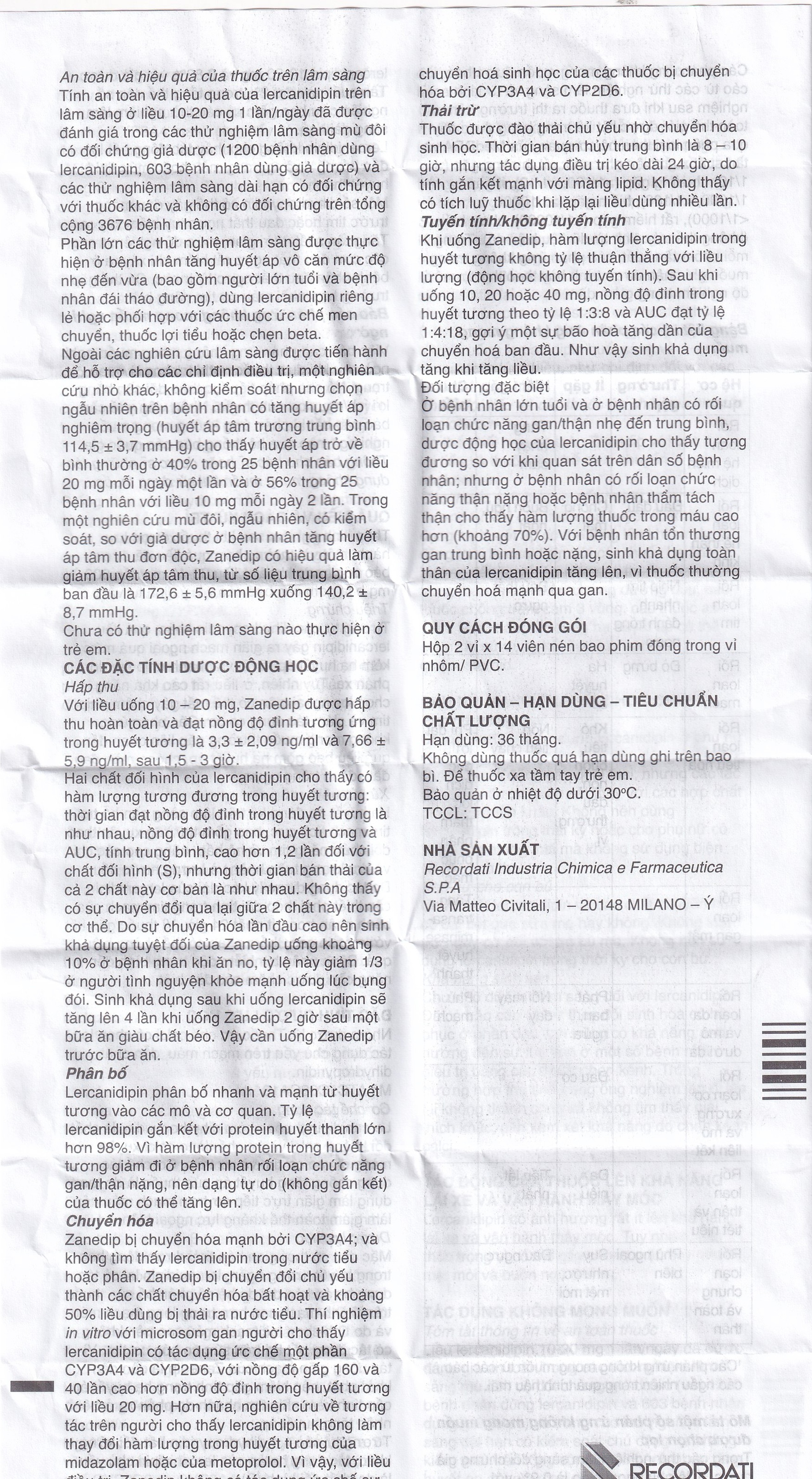Thuốc Zanedip 10mg Recordati điều trị tăng huyết áp vô căn (2 vỉ x 14 viên)