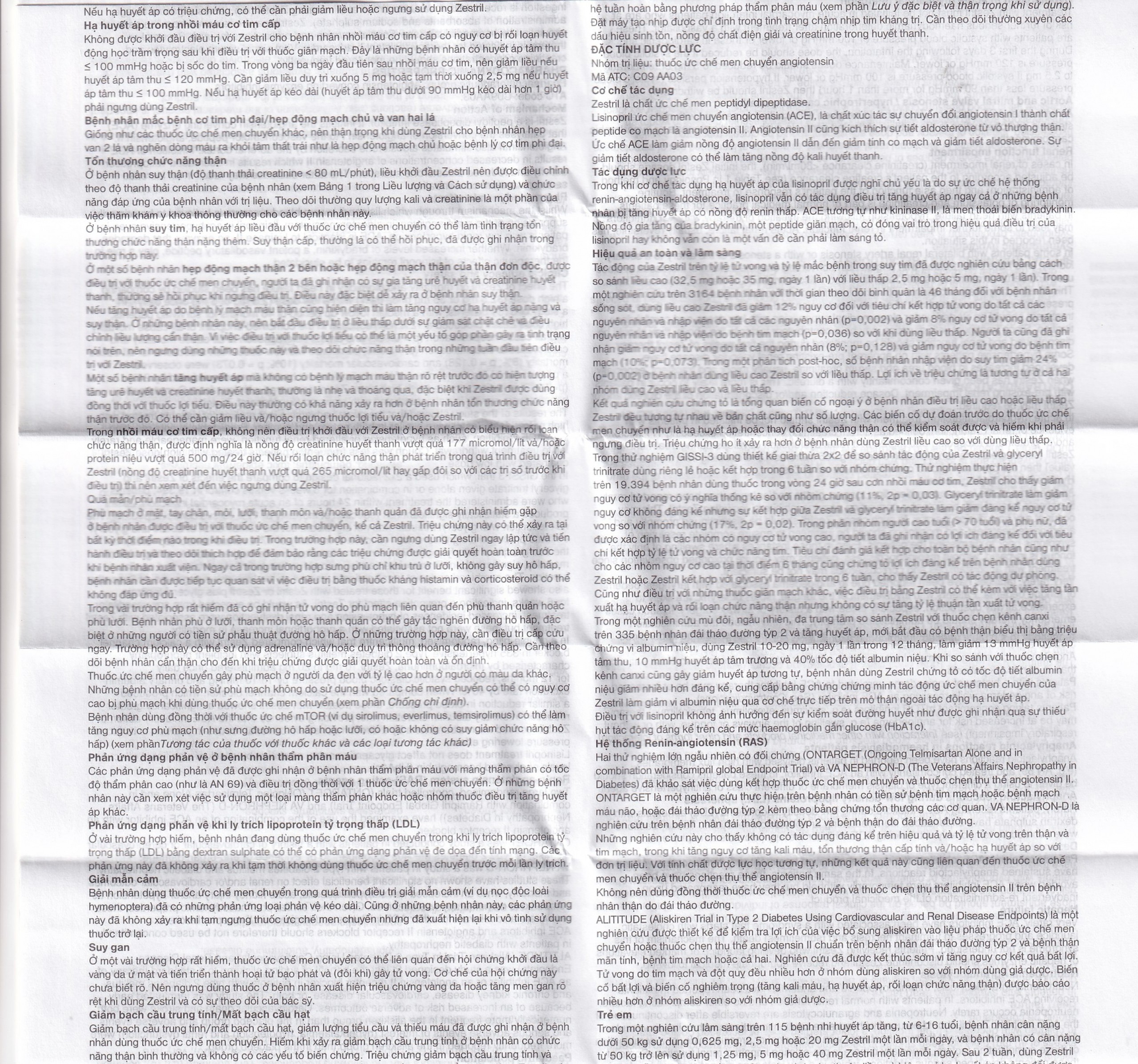 Thuốc Zestril 20mg AstraZeneca điều trị tăng huyết áp, suy tim (2 vỉ x 14 viên)