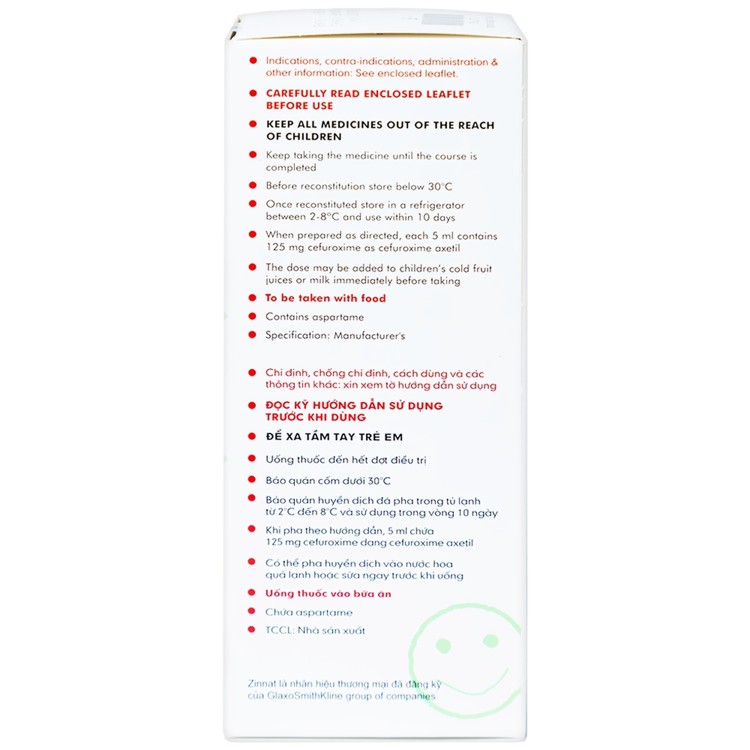 Cốm pha Zinnat Suspension 125mg GSK điều trị các chứng nhiễm khuẩn (50ml) 