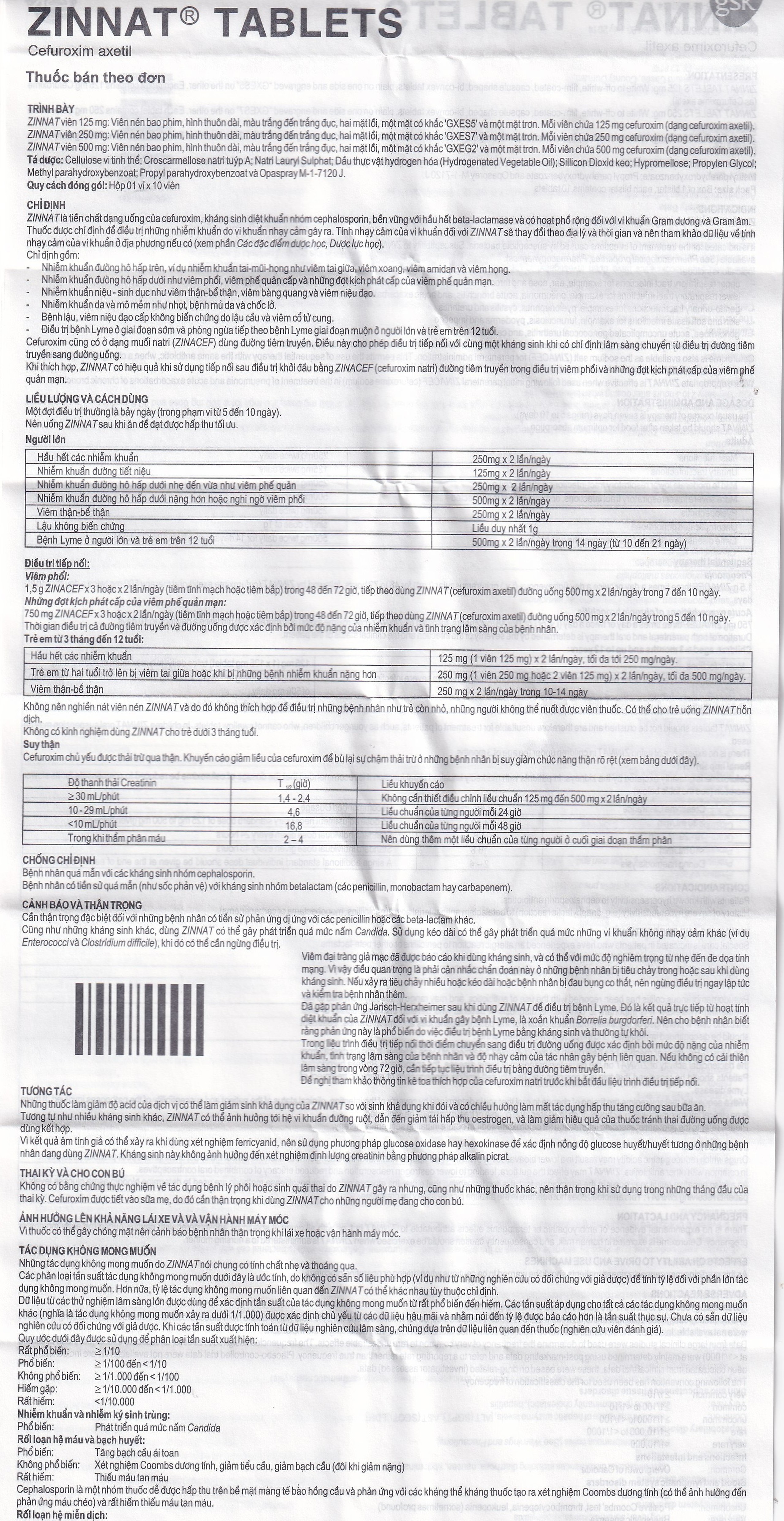 Thuốc Zinnat 500mg GSK điều trị các chứng nhiễm khuẩn, viêm tai giữa, viêm xoang (1 vỉ x 10 viên)