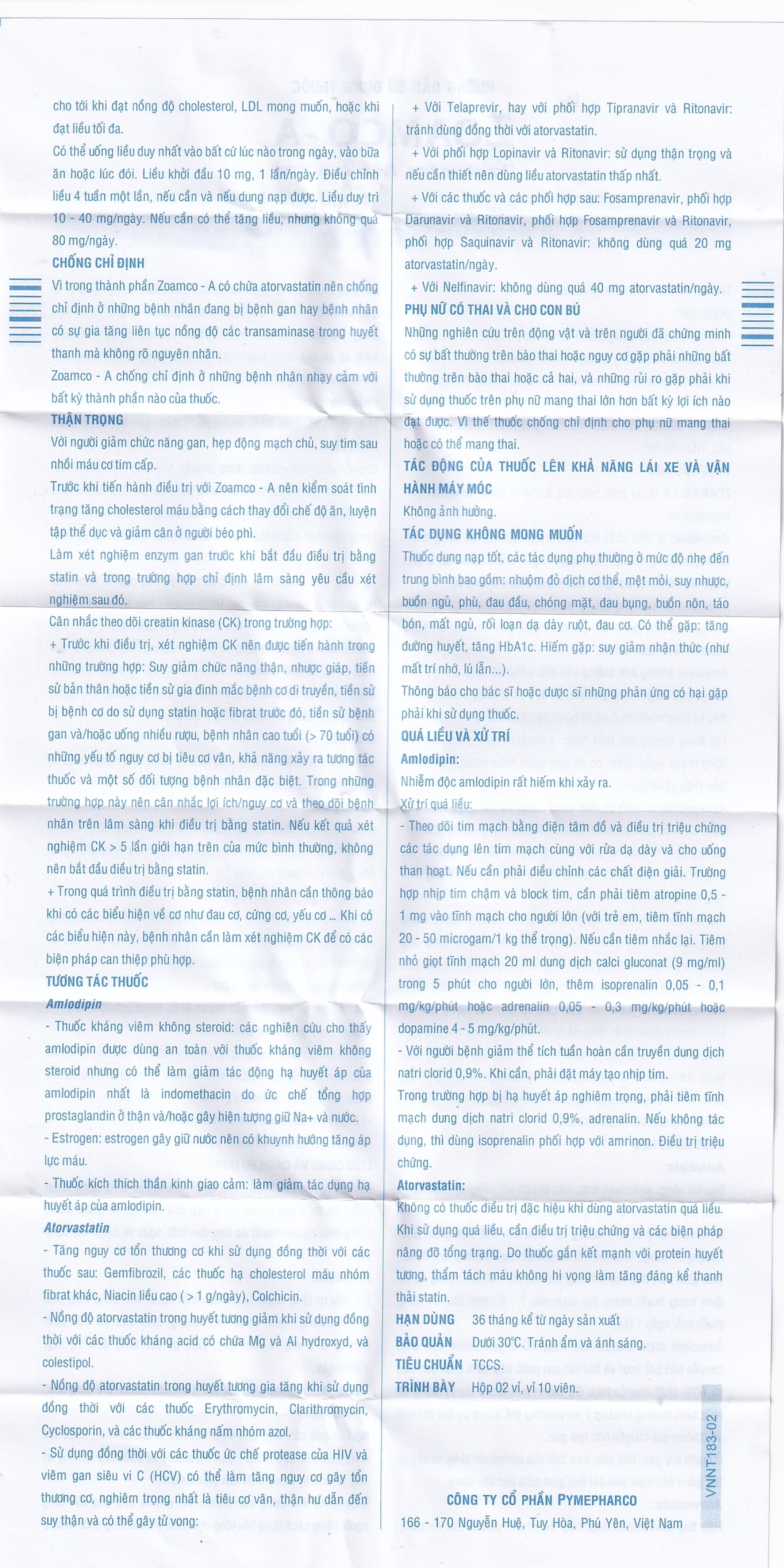 Thuốc Zoamco-A Pymepharco điều trị tăng huyết áp (2 vỉ x 10 viên)