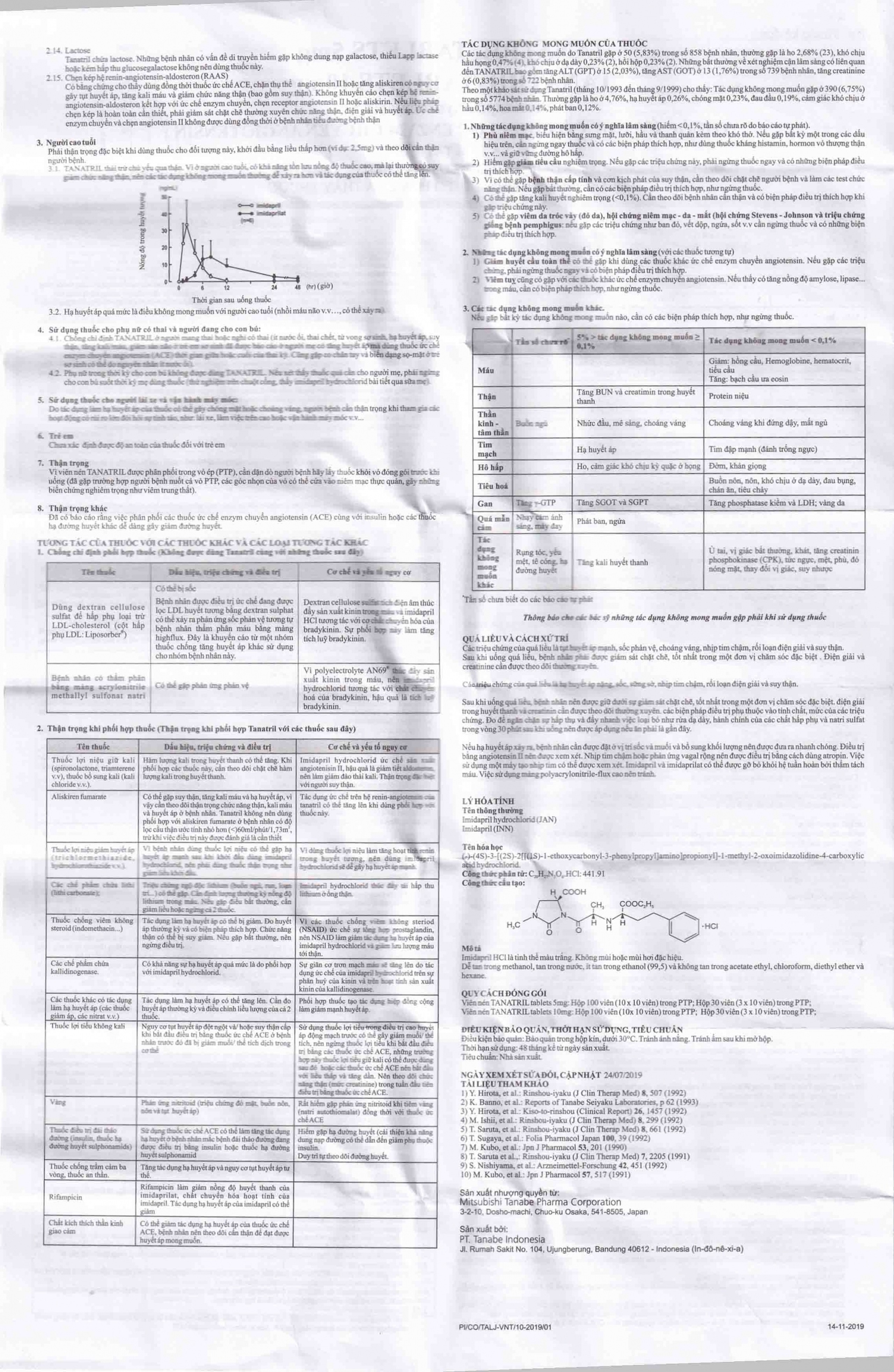 Thuốc Tanatril Tablets 10mg Tanabe điều trị tăng huyết áp vô căn (10 vỉ x 10 viên)