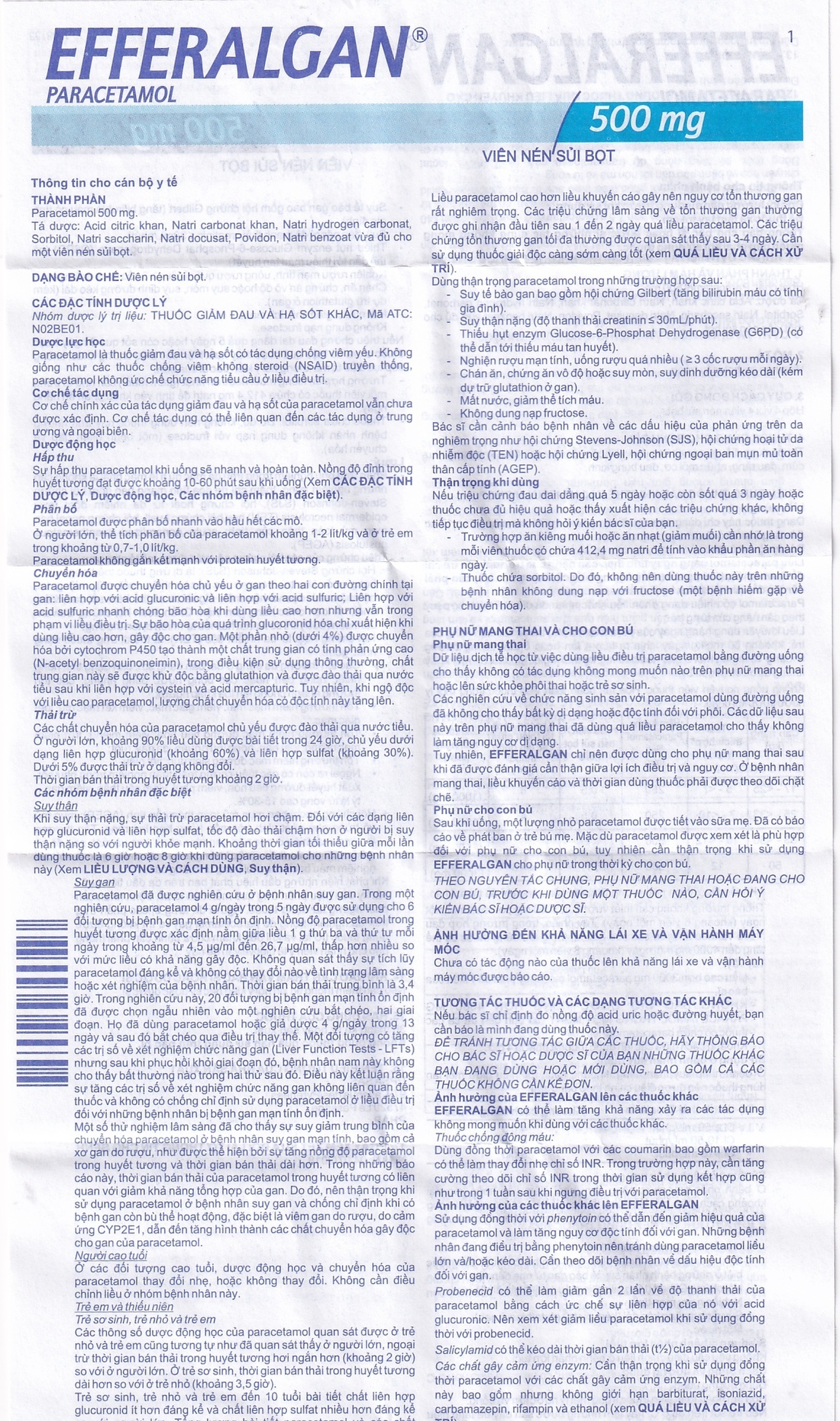 Viên sủi Efferalgan 500mg UPSA SAS giảm đau, hạ sốt (4 vỉ x 4 viên)