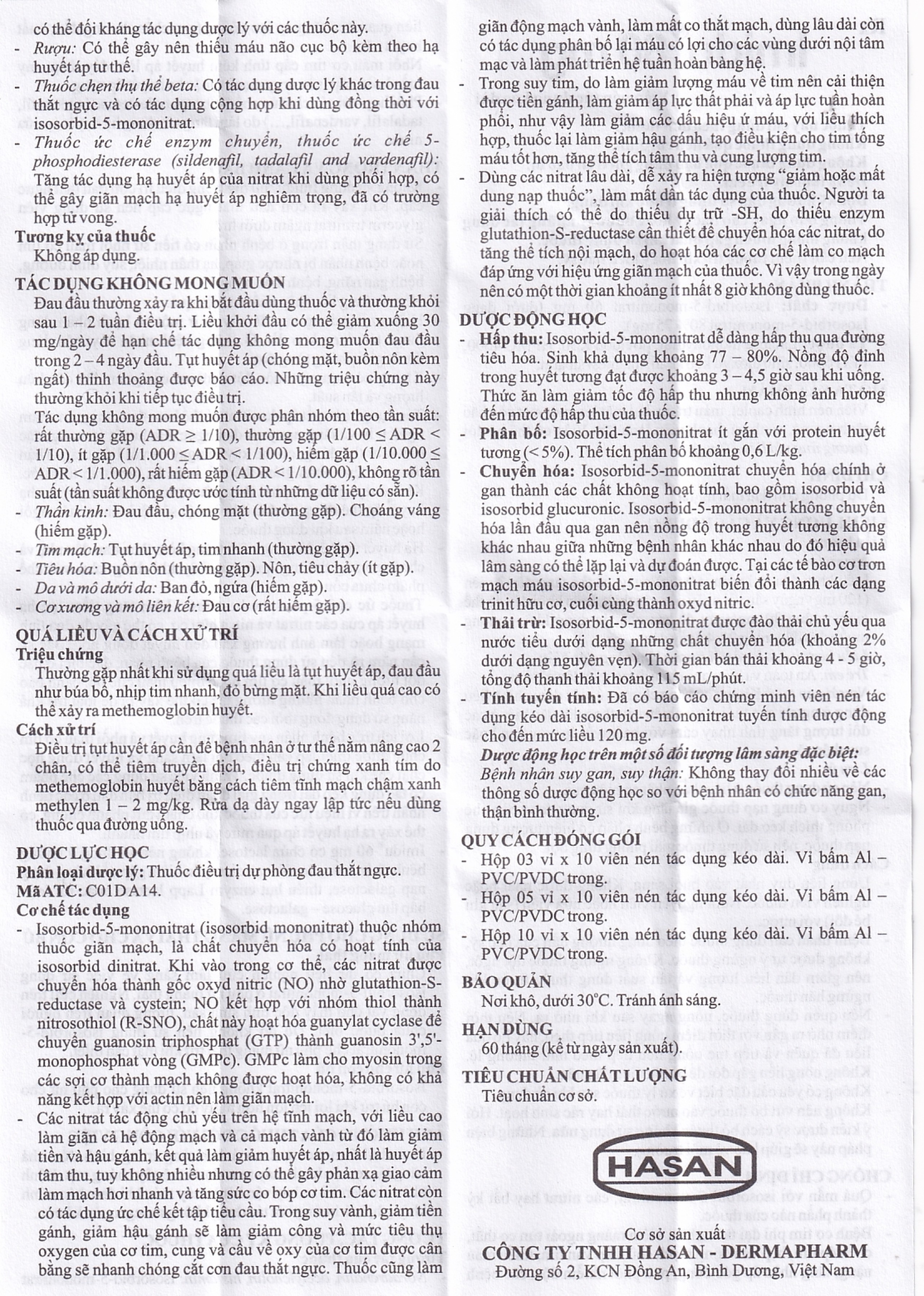 Thuốc Imidu 60mg Hasan điều trị dự phòng cơn đau thắt ngực (3 vỉ x 10 viên)