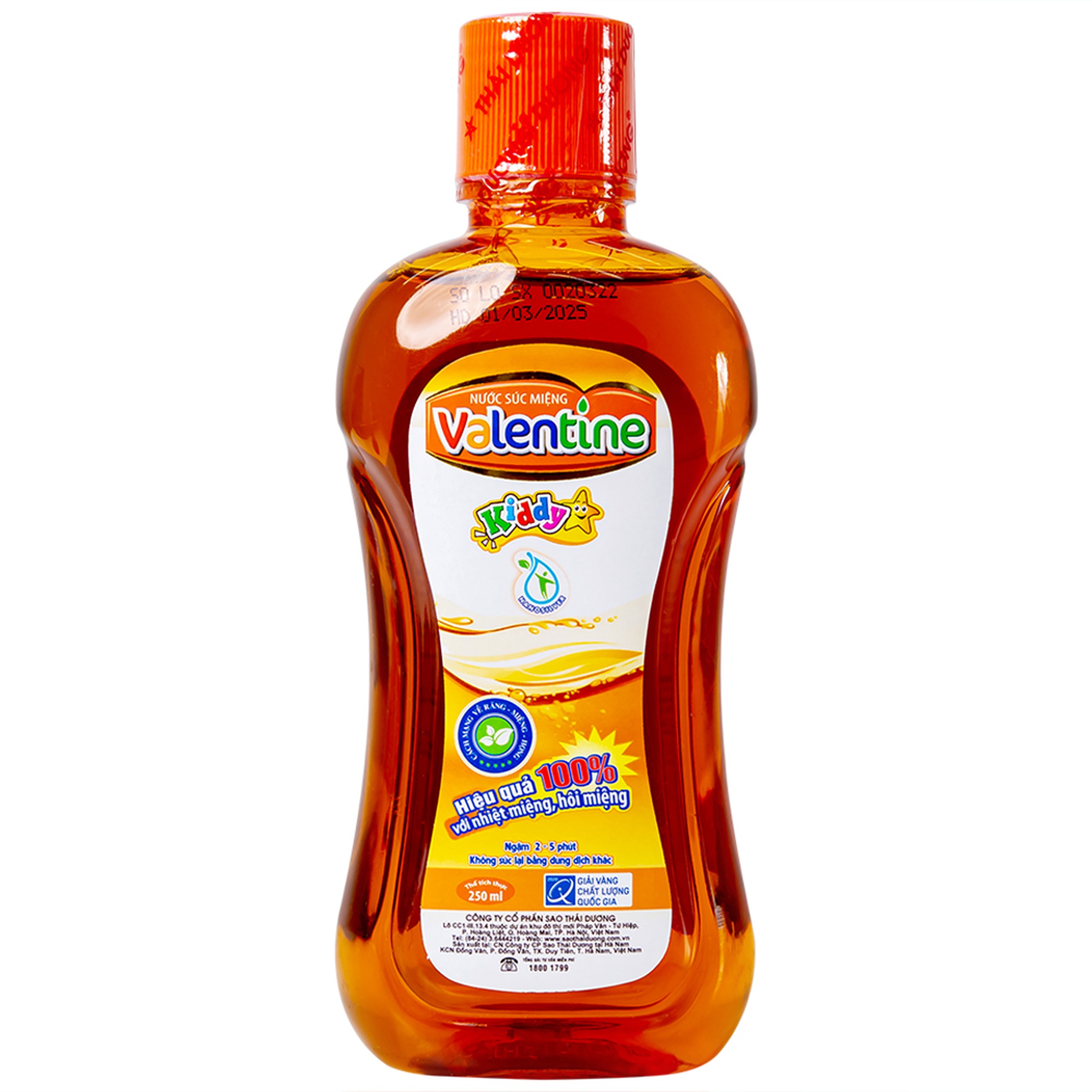 Nước súc miệng trẻ em ngừa sâu răng Valentine Kiddy Thái Dương 250ml