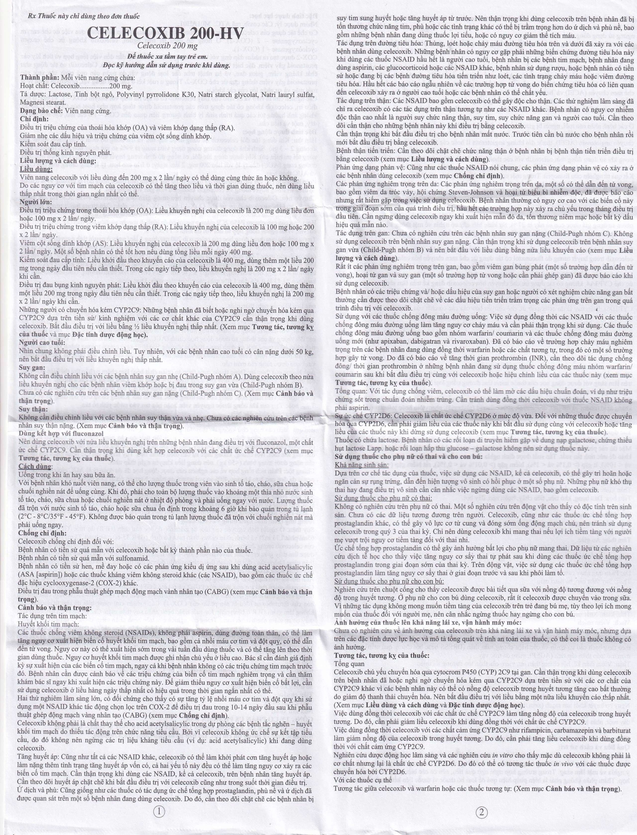 Thuốc Celecoxib 200 - HV USP điều trị thoái hóa khớp, viêm khớp dạng thấp (10 vỉ x 10 viên)
