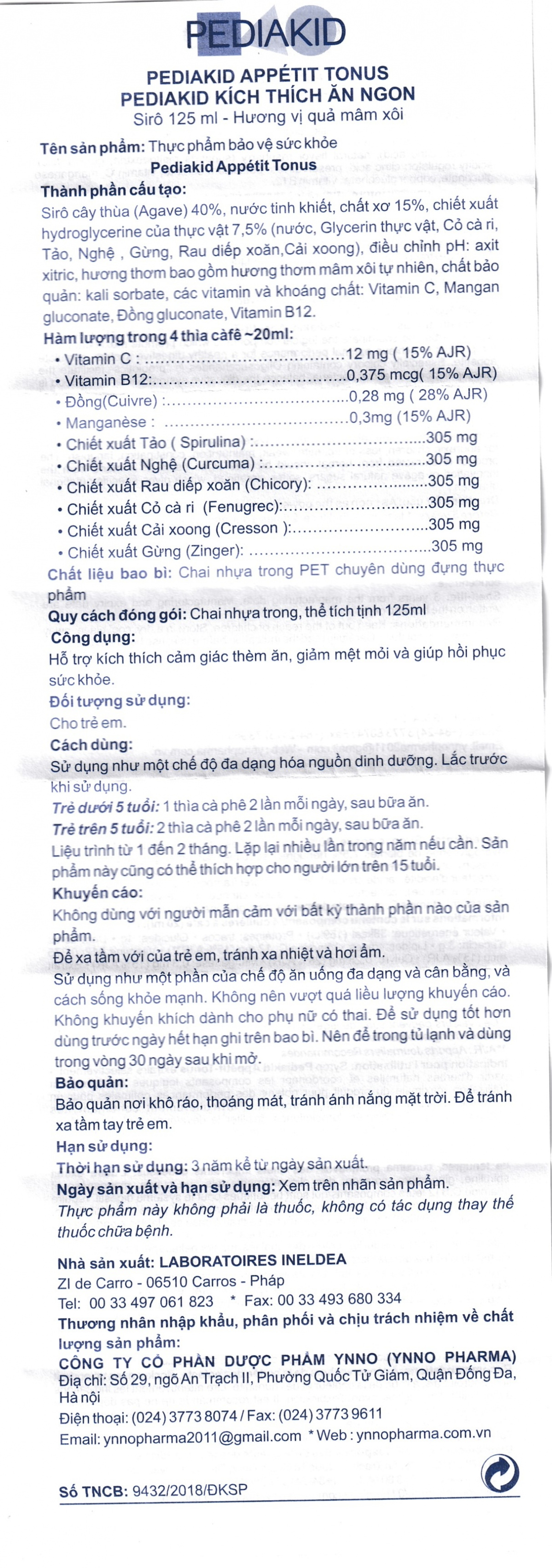 Siro hỗ trợ kích thích thèm ăn Pediakid Appétit Tonus (125ml)