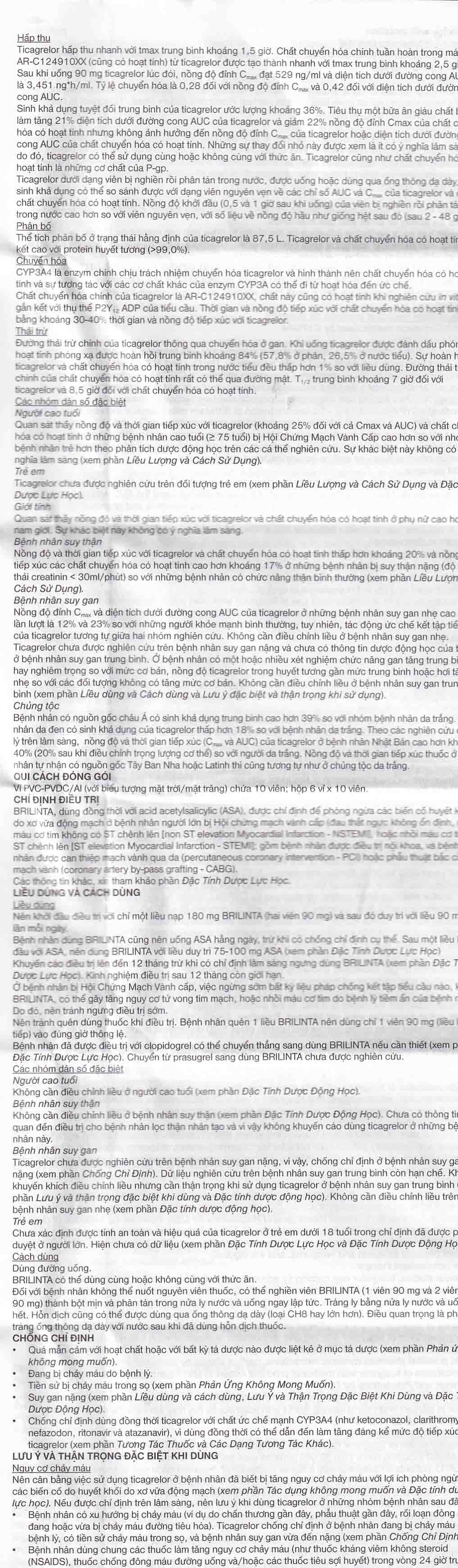 Thuốc Brilinta AstraZeneca giảm nguy cơ bị lên cơn đau tim , đột quỵ (6 vỉ x 10 viên)