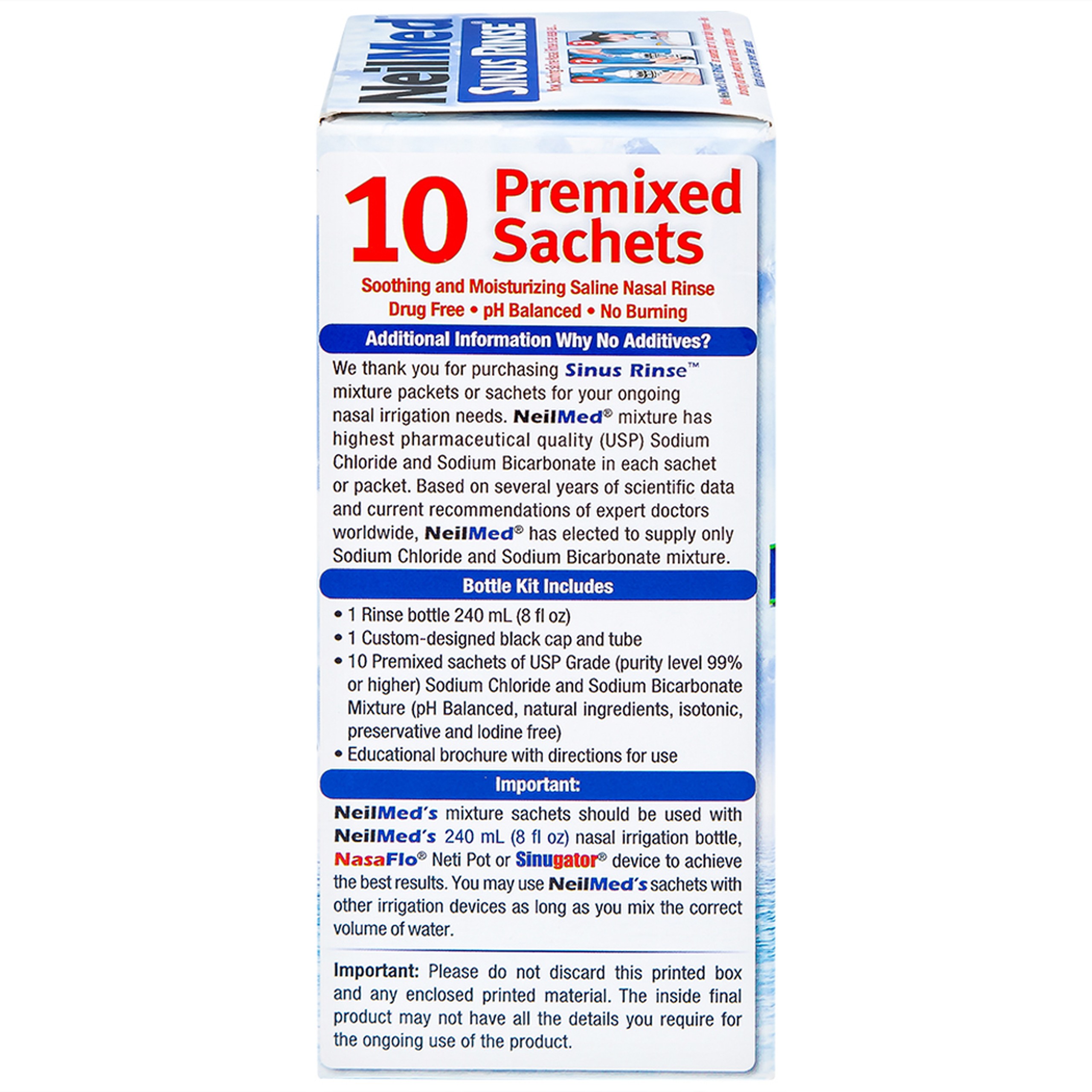 Bộ rửa mũi Neilmed Sinus Rinse (1 bình + 10 gói) làm sạch và ngăn ngừa viêm xoang, viêm mũi dị ứng