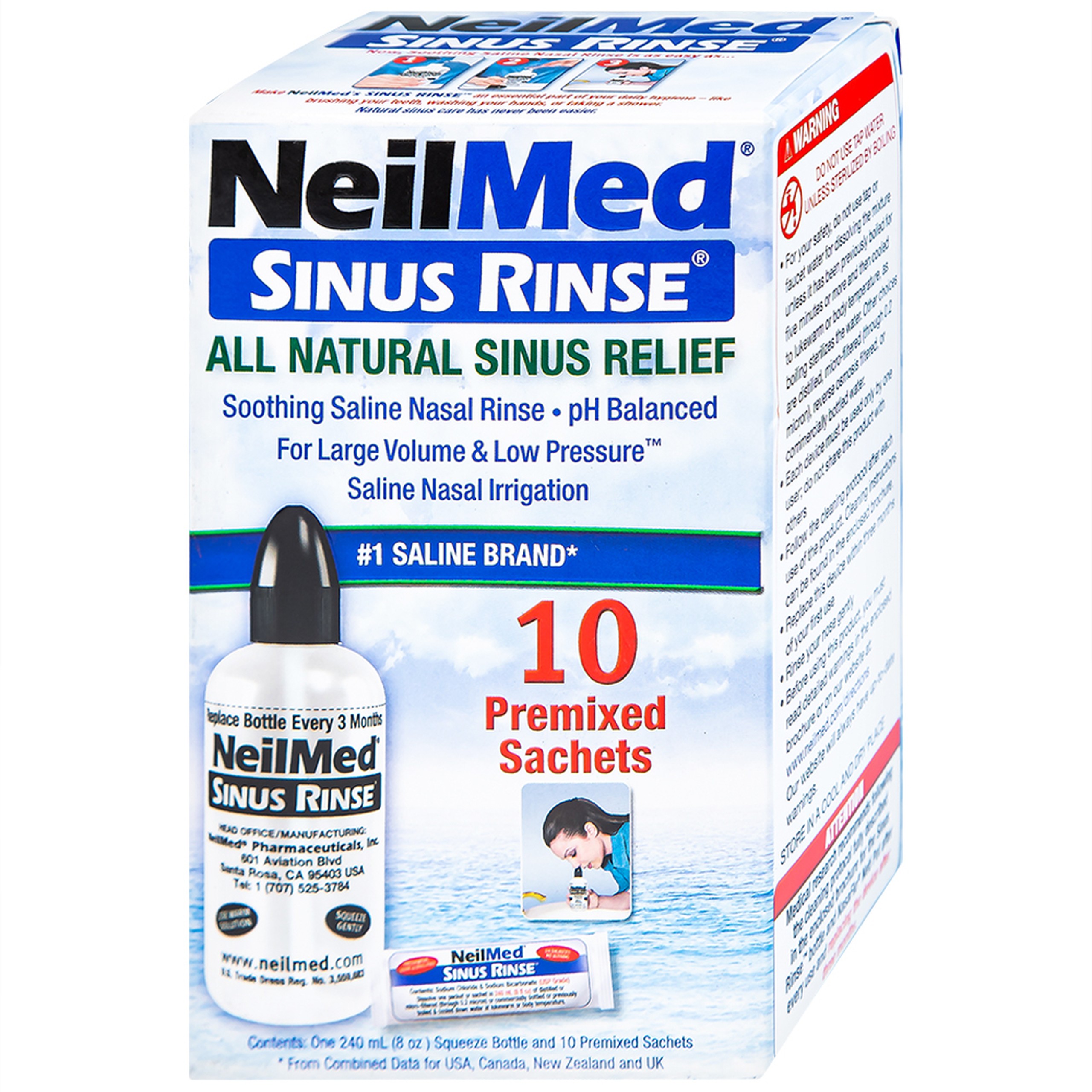 Bộ rửa mũi Neilmed Sinus Rinse (1 bình + 10 gói) làm sạch và ngăn ngừa viêm xoang, viêm mũi dị ứng