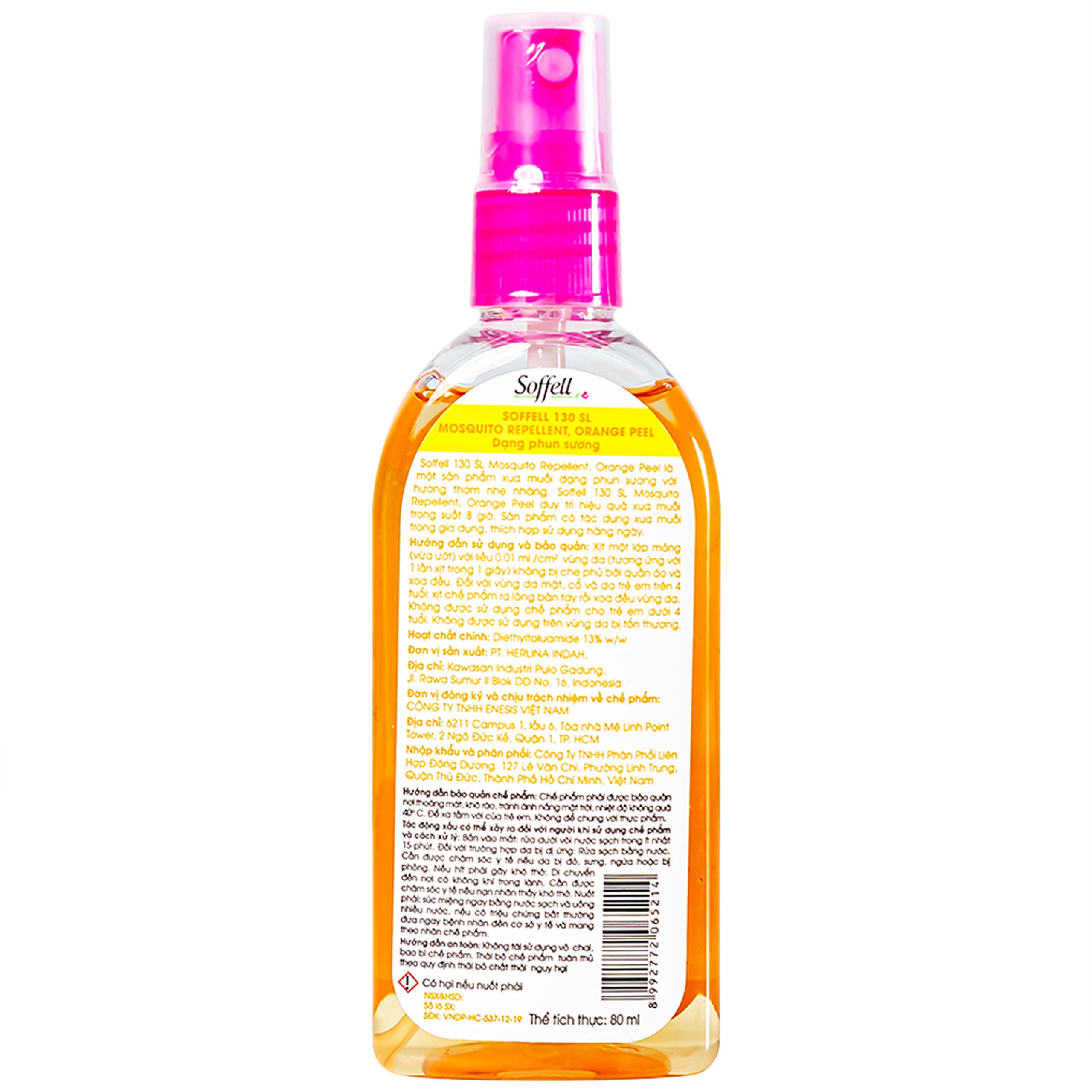 Xịt xua muỗi Soffell hương cam giúp chống muỗi trong suốt 8 giờ (80ml)