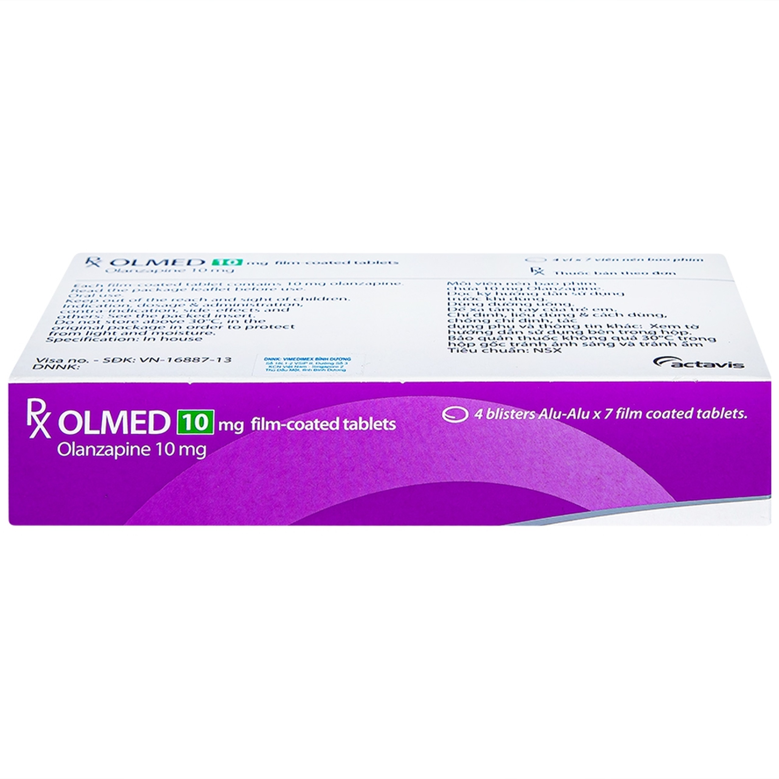 Viên nén Olmed 10mg Actavis điều trị chống loạn thần (4 vỉ x 7 viên)