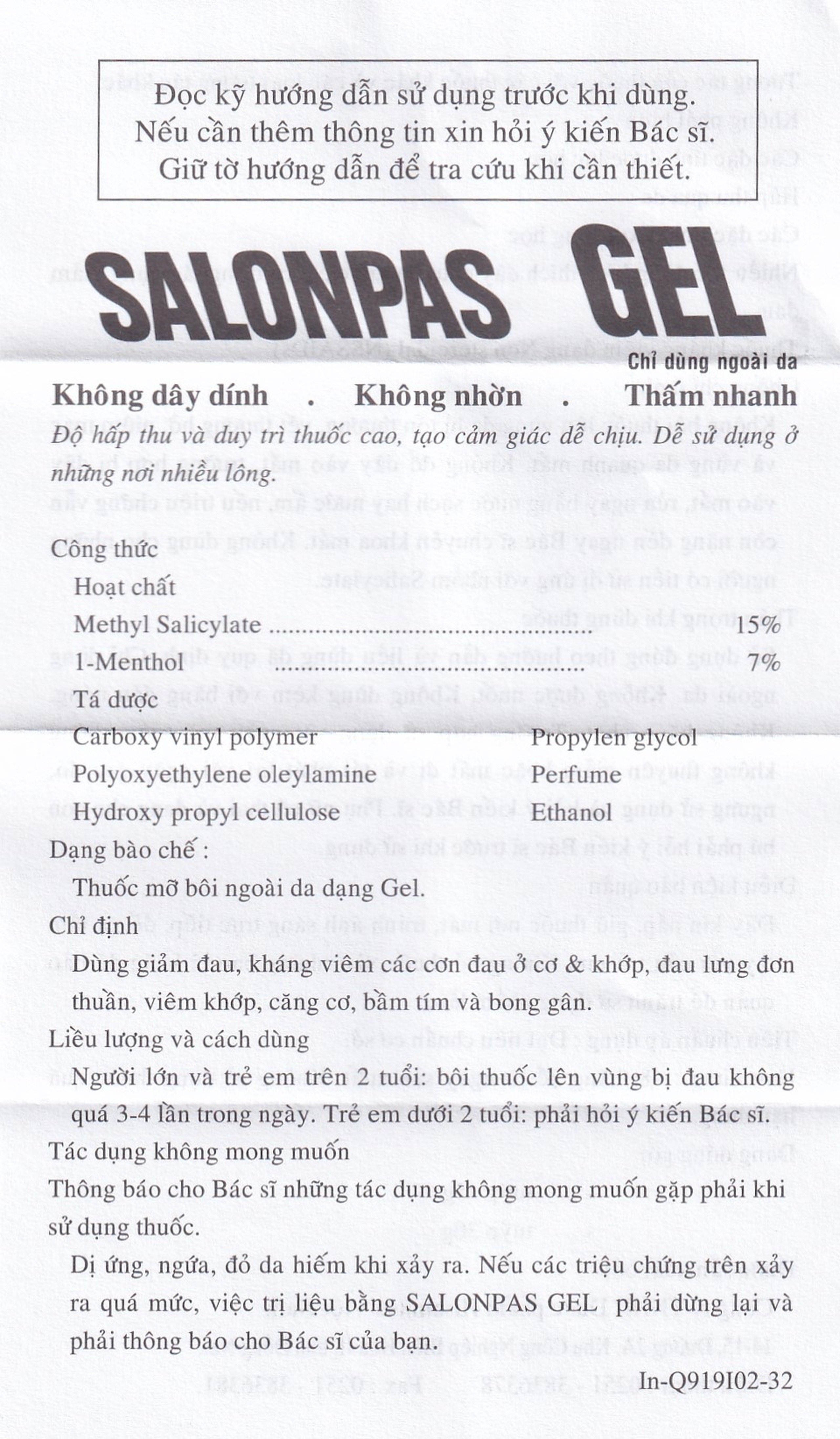  Gel Salonpas giảm đau, kháng viêm các cơn đau cơ, khớp (30g)