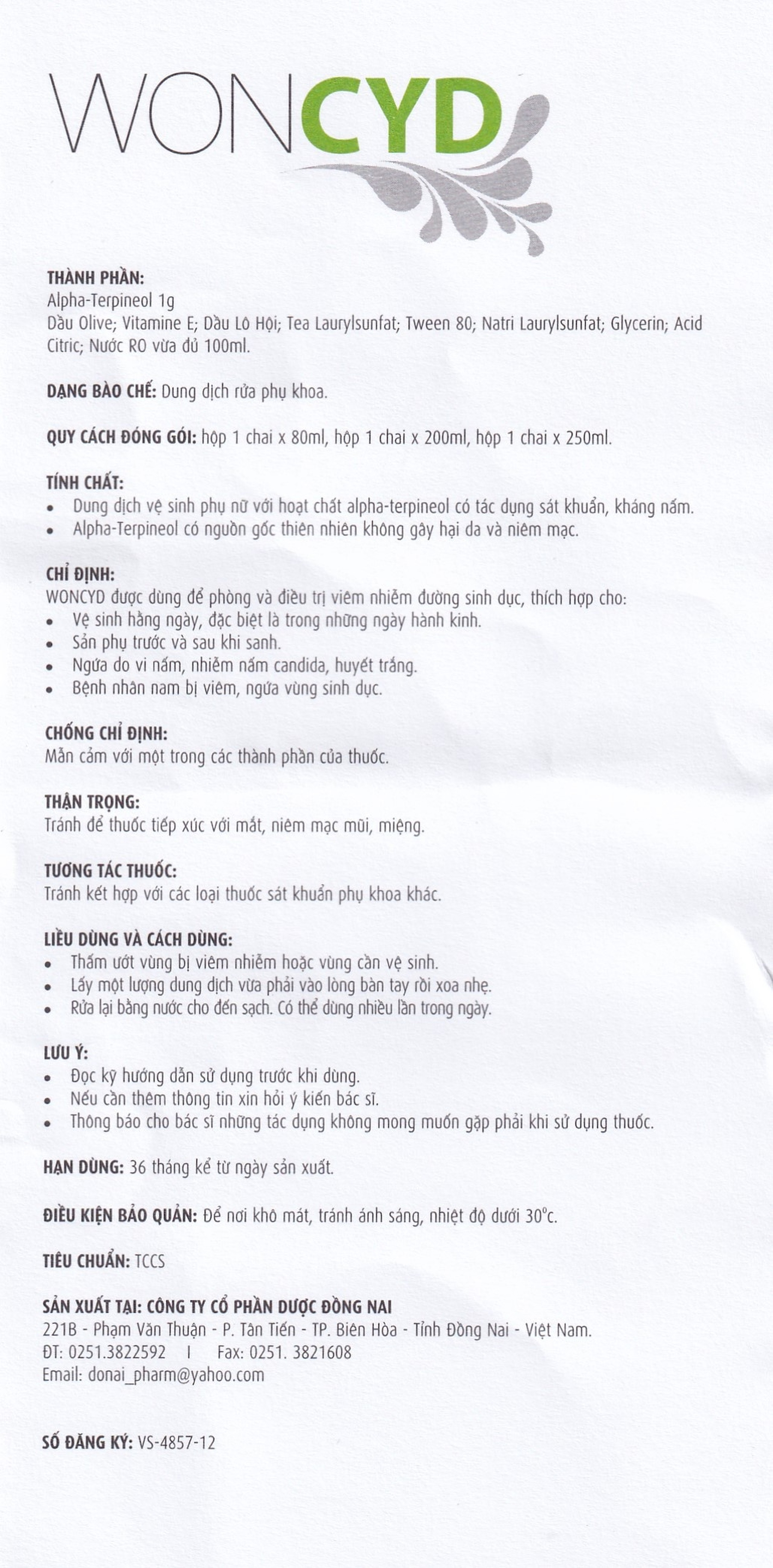 Dung dịch vệ sinh phụ nữ Woncyd phòng và điều trị viêm nhiễm đường sinh dục (200ml) 