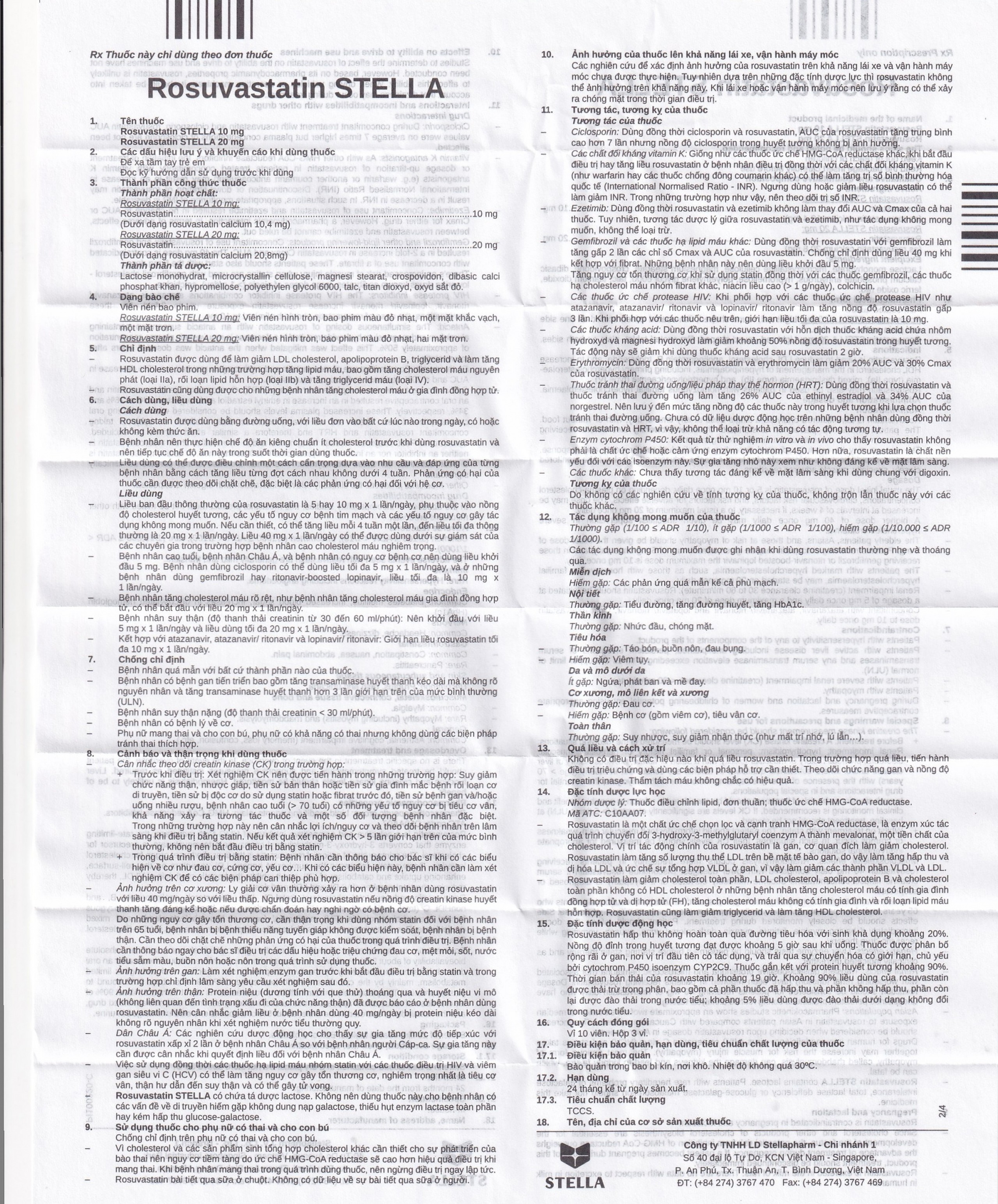 Thuốc Rosuvastatin Stella 20mg điều trị tăng cholesterol máu (3 vỉ x 10 viên)
