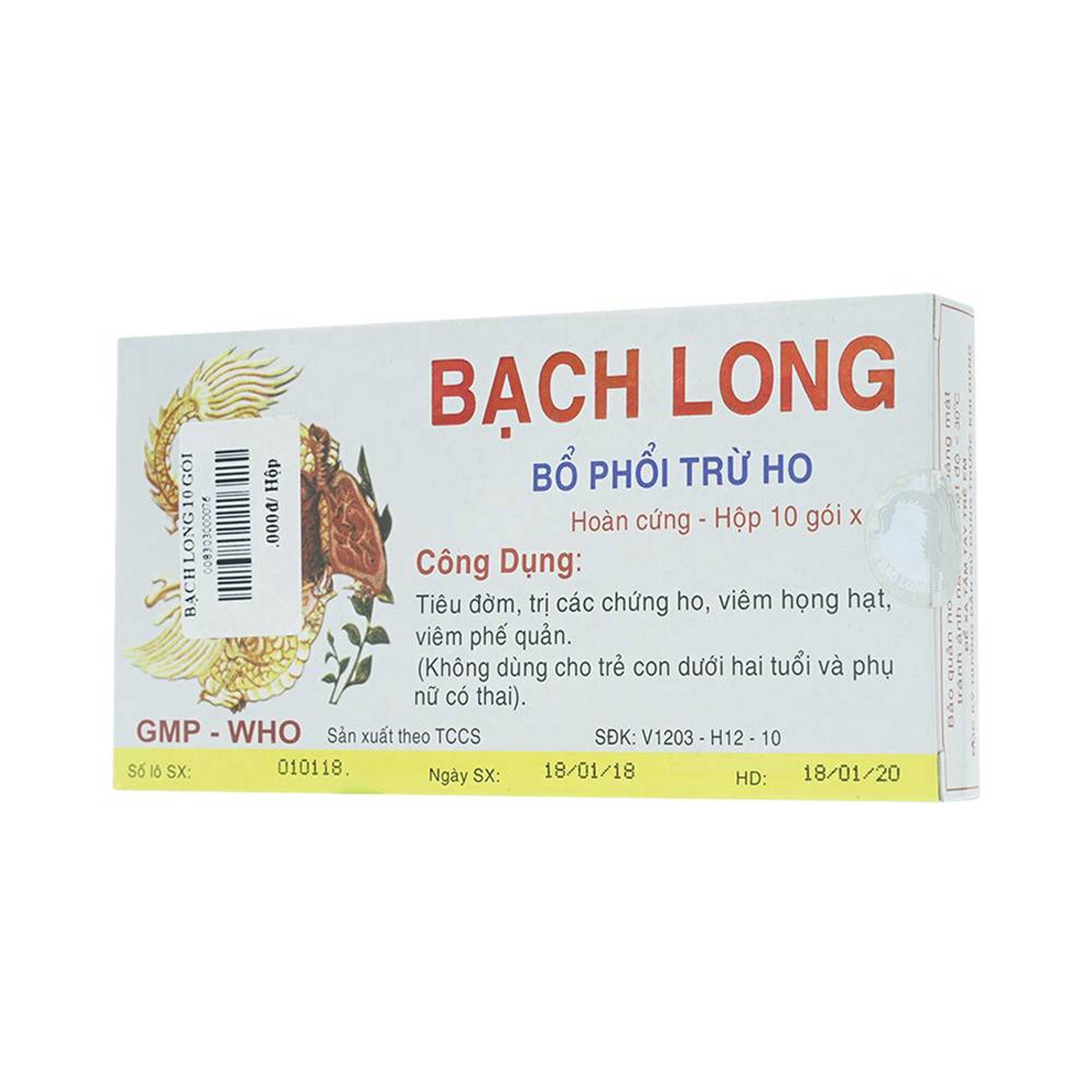 Thuốc Bạch Long Bổ Phổi Trừ Ho tiêu đờm, trị các chứng ho, viêm họng hạt, viêm phế quản (10 gói)