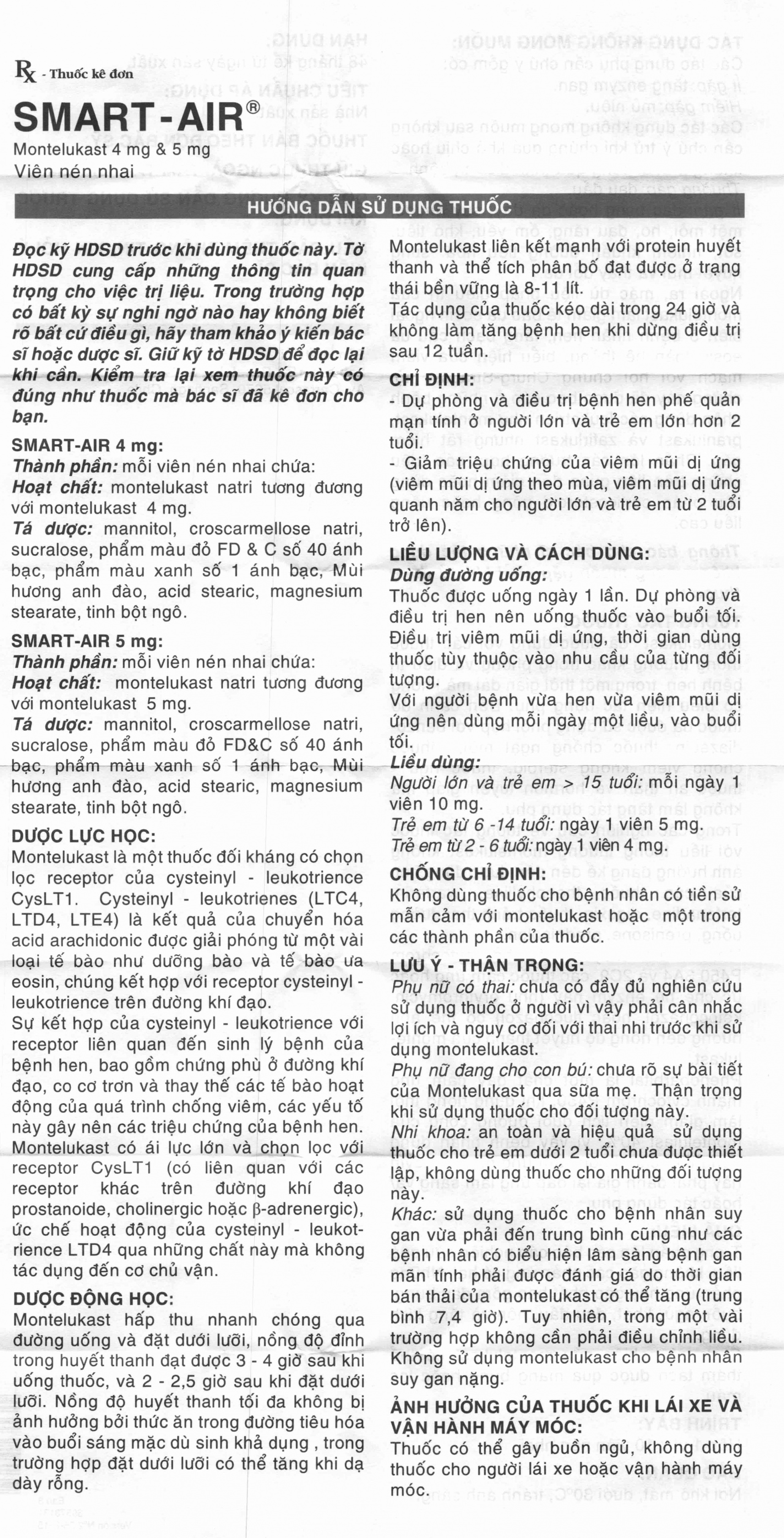 Viên nhai Smart-Air 4mg Recalcine điều trị hen phế quản mạn tính (1 vỉ x 10 viên)