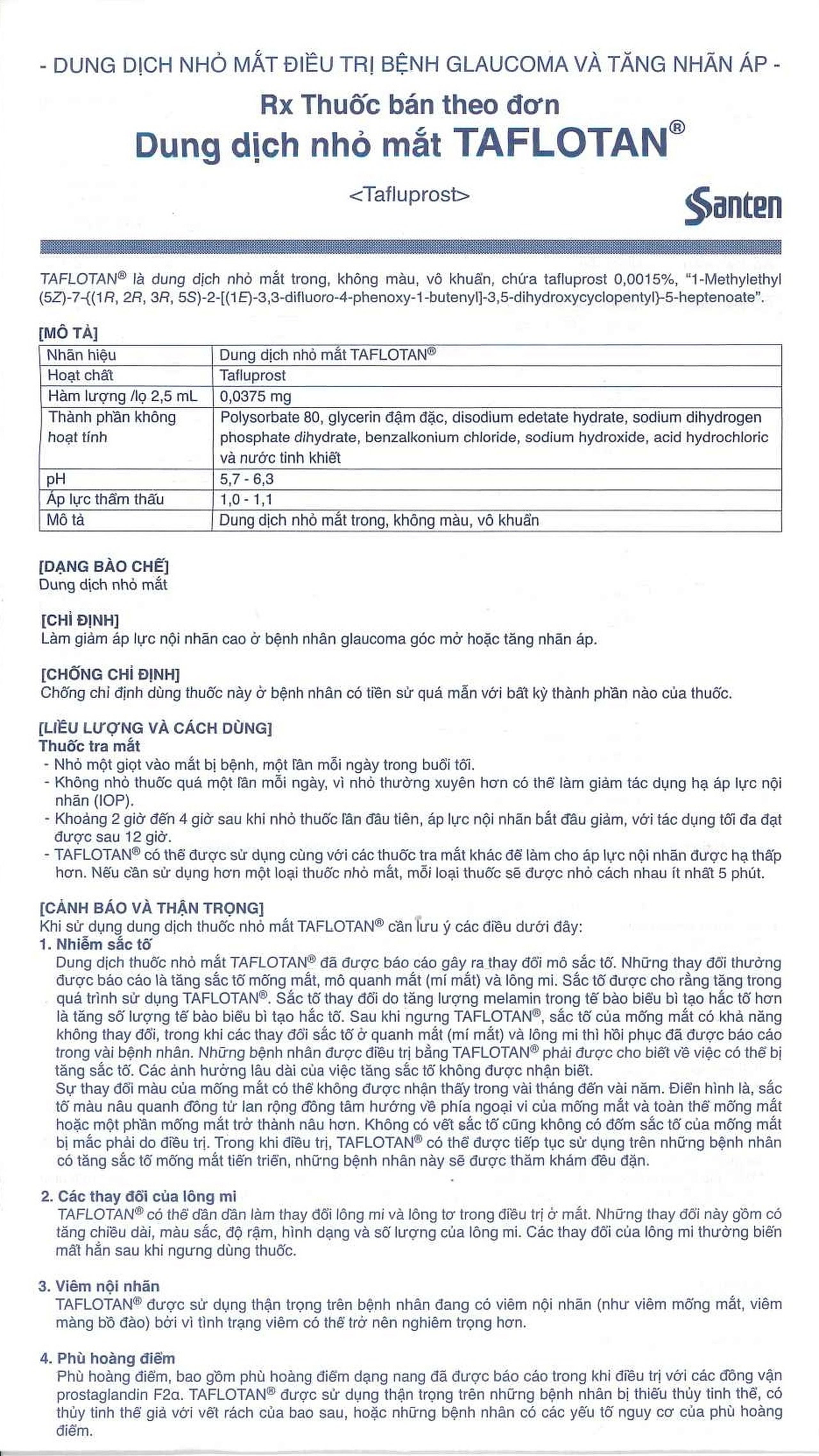 Thuốc nhỏ mắt Taflotan Santen làm giảm áp lực nội nhãn cao (2,5ml)
