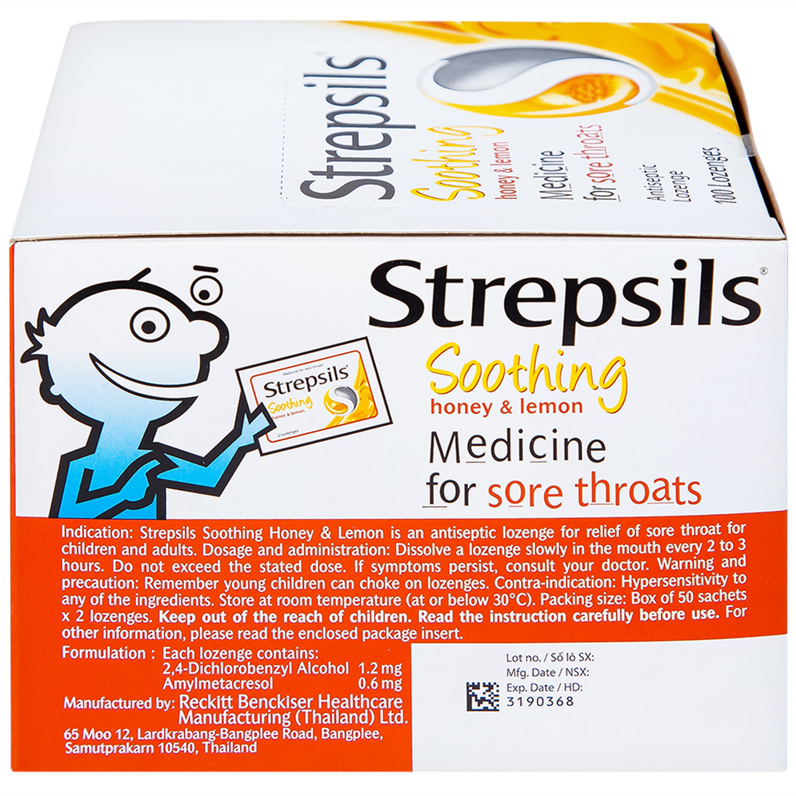 Viên ngậm Strepsils Soothing mật ong & chanh giảm đau họng (50 gói x 2 viên)