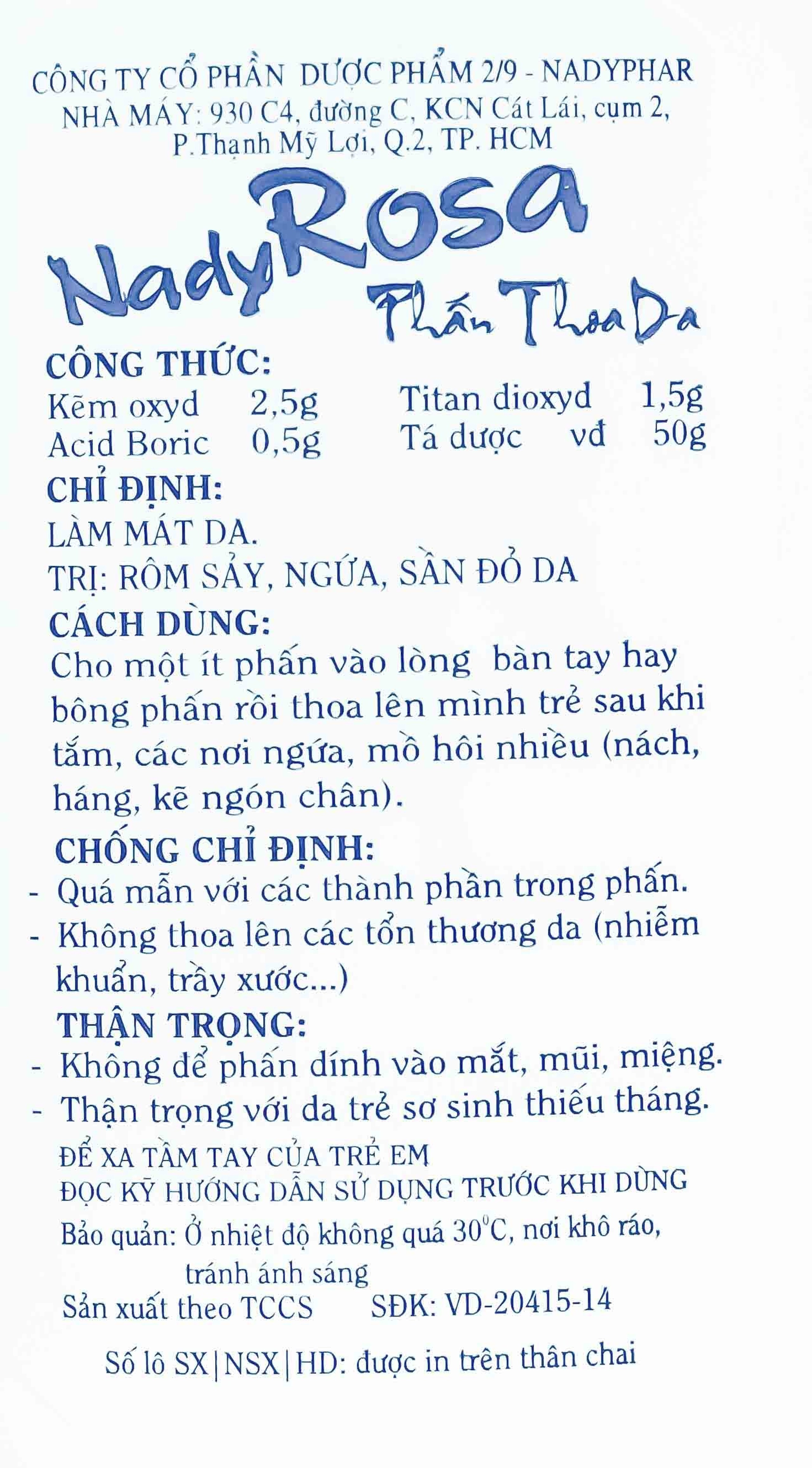Phấn thoa da NadyRosa Nadyphar hỗ trợ điều trị rôm sảy, ngứa, sần đỏ da (50g)