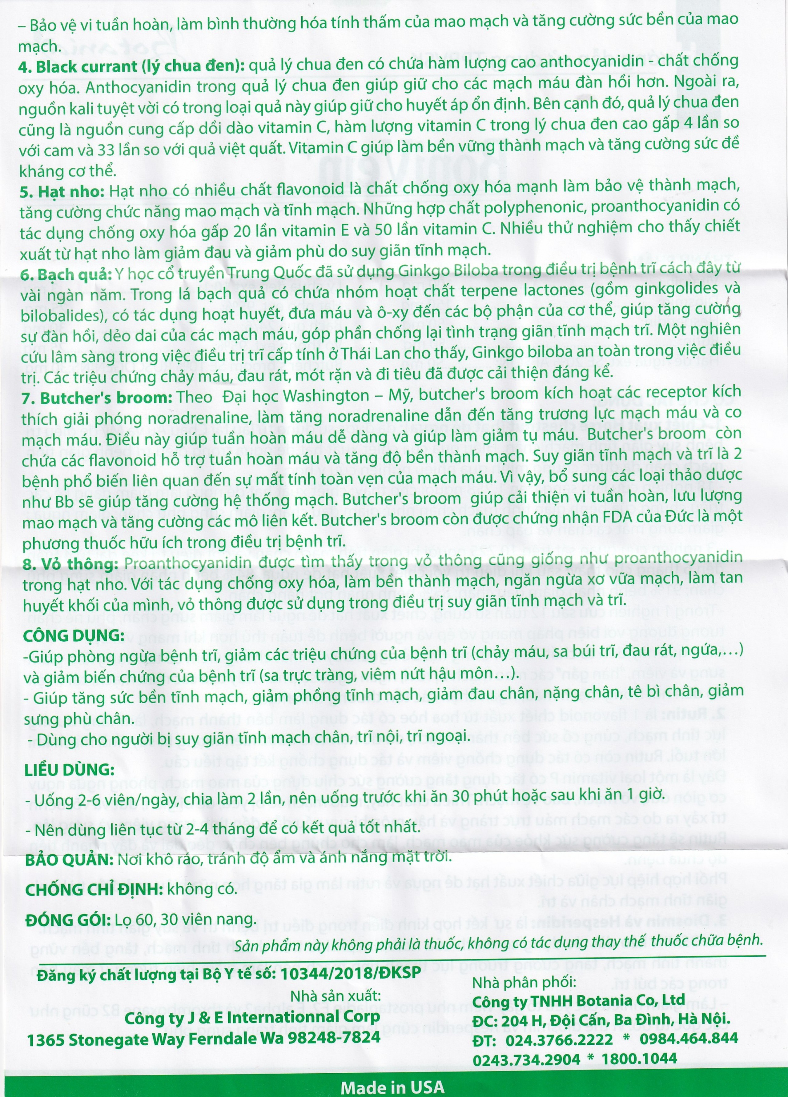 Viên uống BoniVein Botania hỗ trợ tăng sức bền của tĩnh mạch (30 viên)