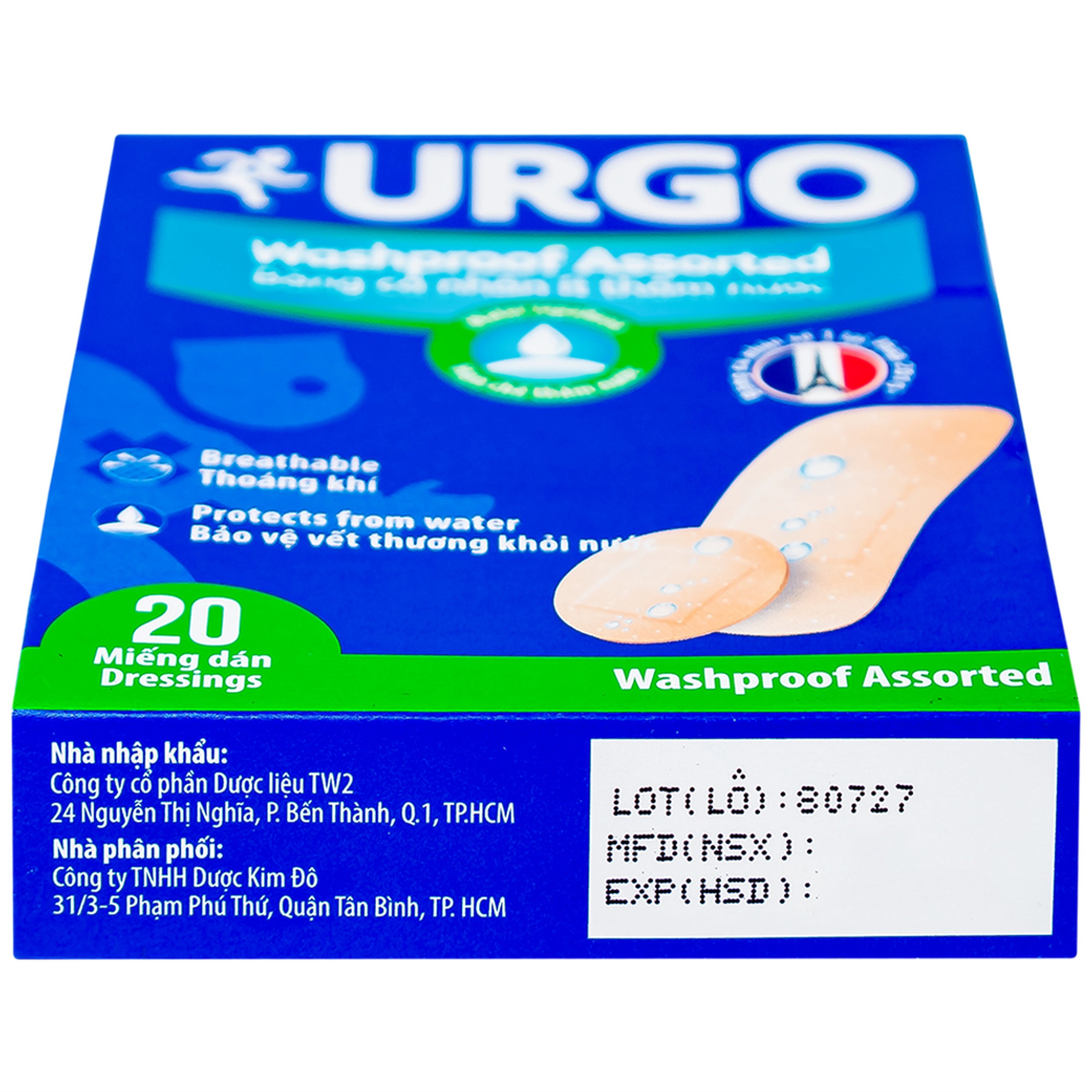 Băng cá nhân Urgo Washproof Assorted 4 kích cỡ, ít thấm nước (20 miếng)