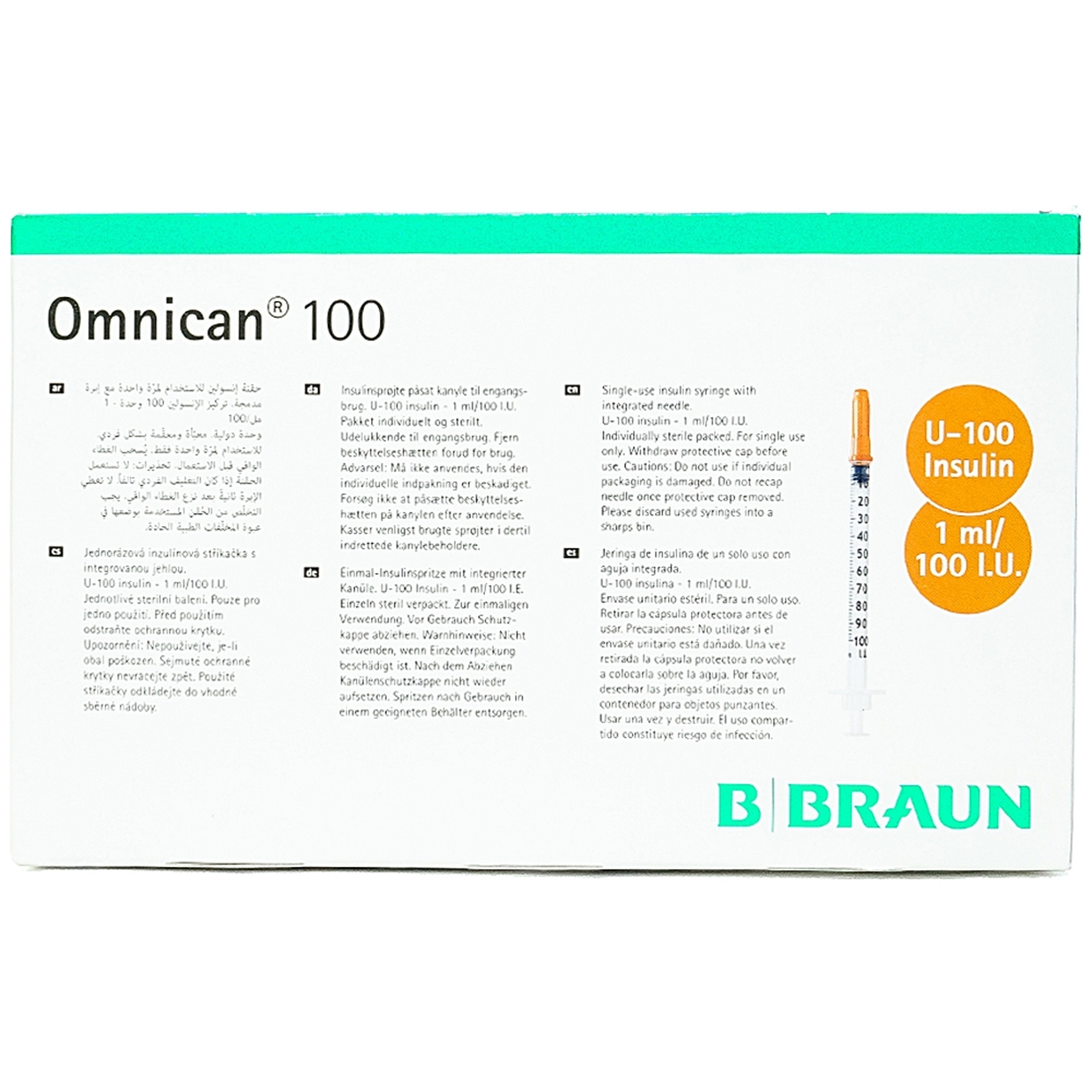 Bơm tiêm tiểu đường Omnican 1ml/100iu Braun màu cam (100 cái)