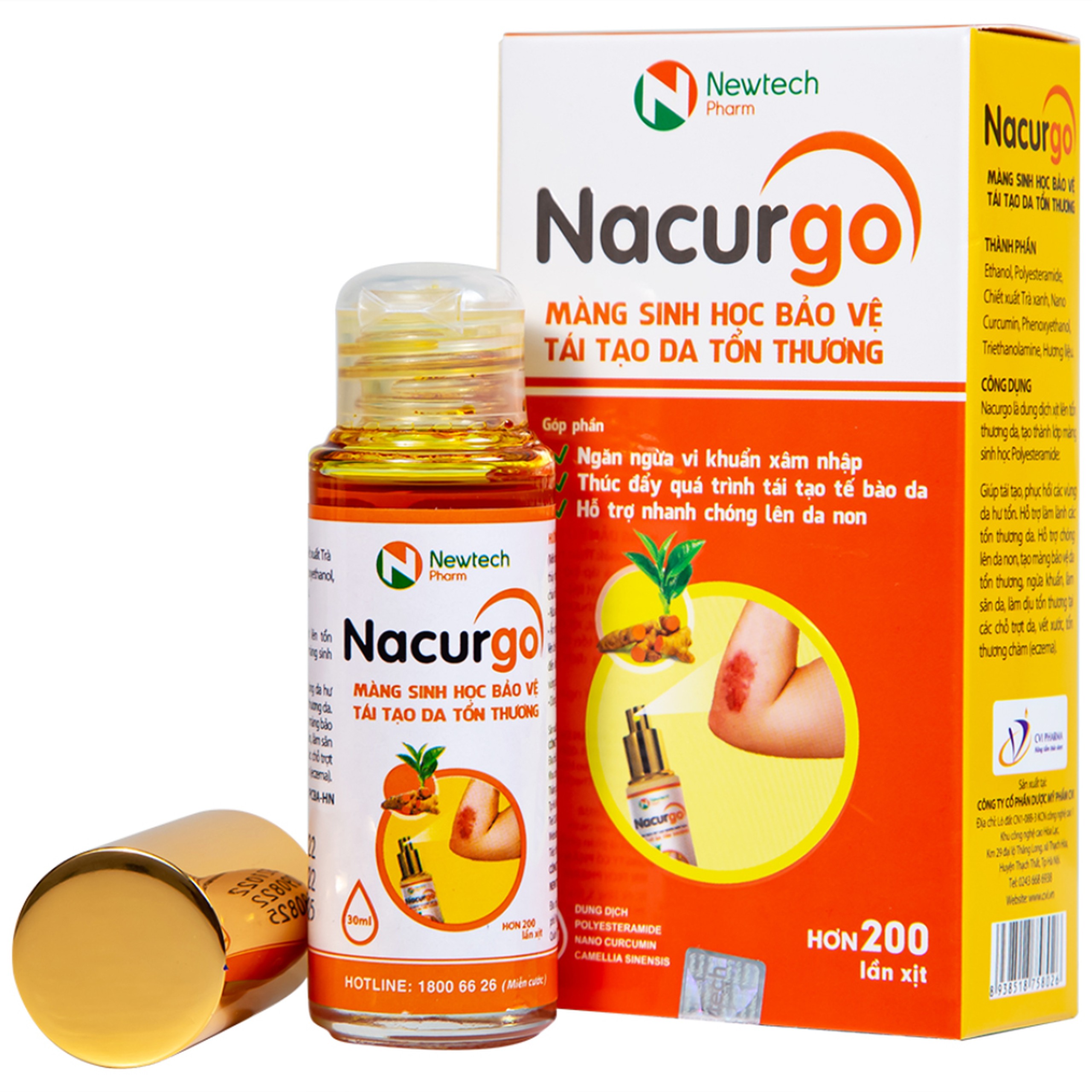 Dung dịch xịt Nacurgo Newtech tạo màng sinh học bảo vệ da tổn thương (30ml)