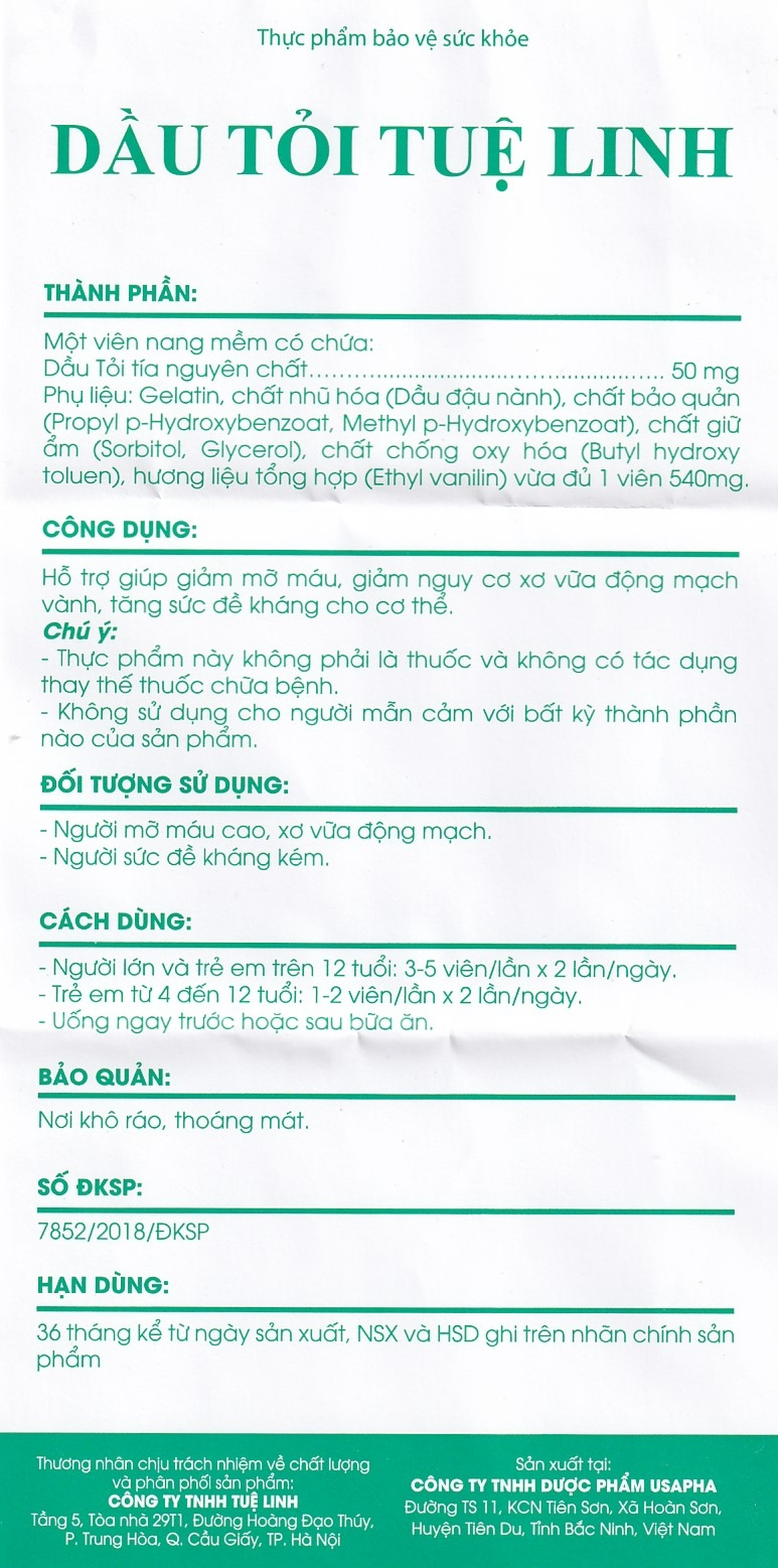 Dầu Tỏi Tuệ Linh hỗ trợ giảm mỡ máu, giảm nguy cơ xơ vữa động mạch vành (100 viên)