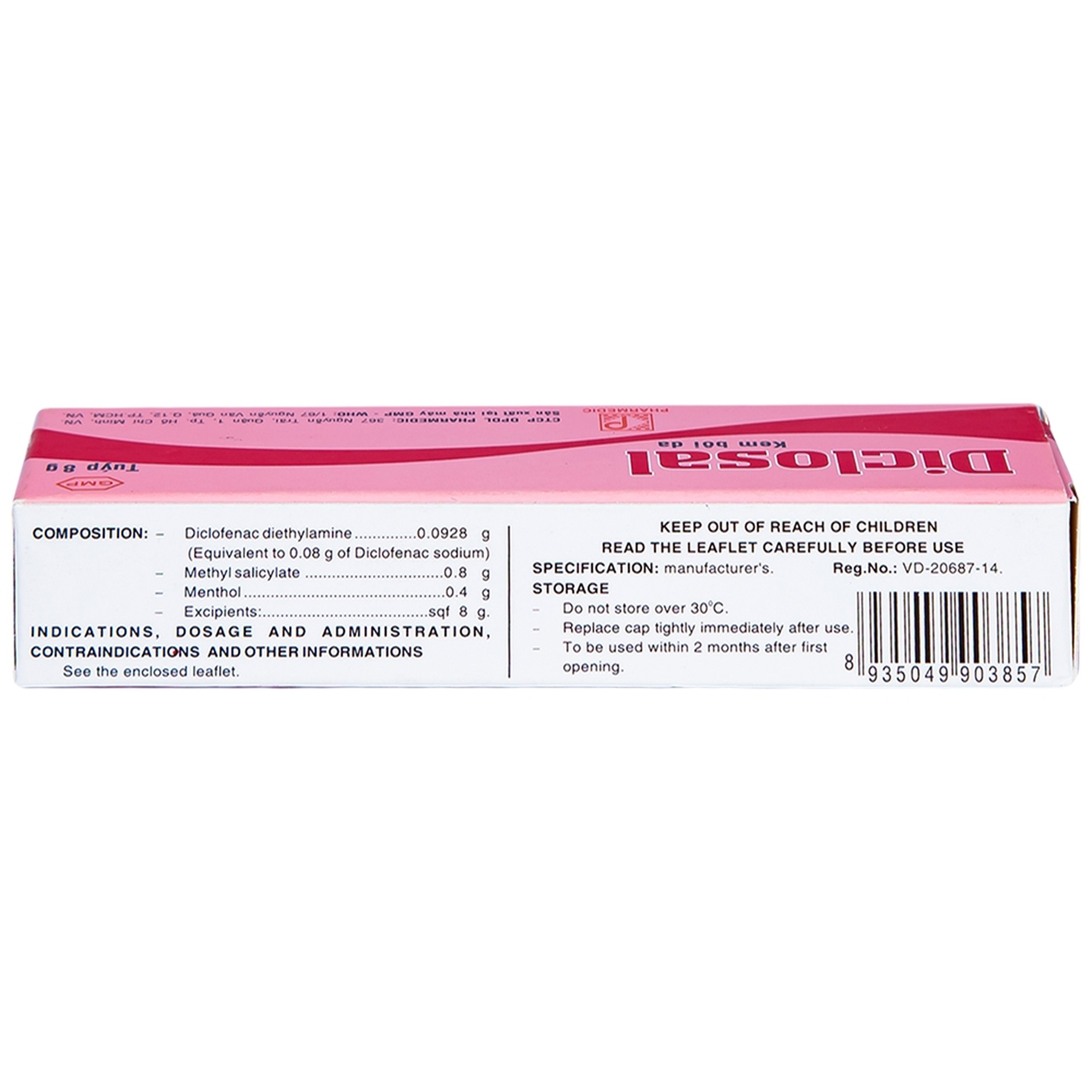 Kem bôi da Diclosal Cream Pharmedic điều trị thấp ngoài khớp, viêm xương khớp (8g)