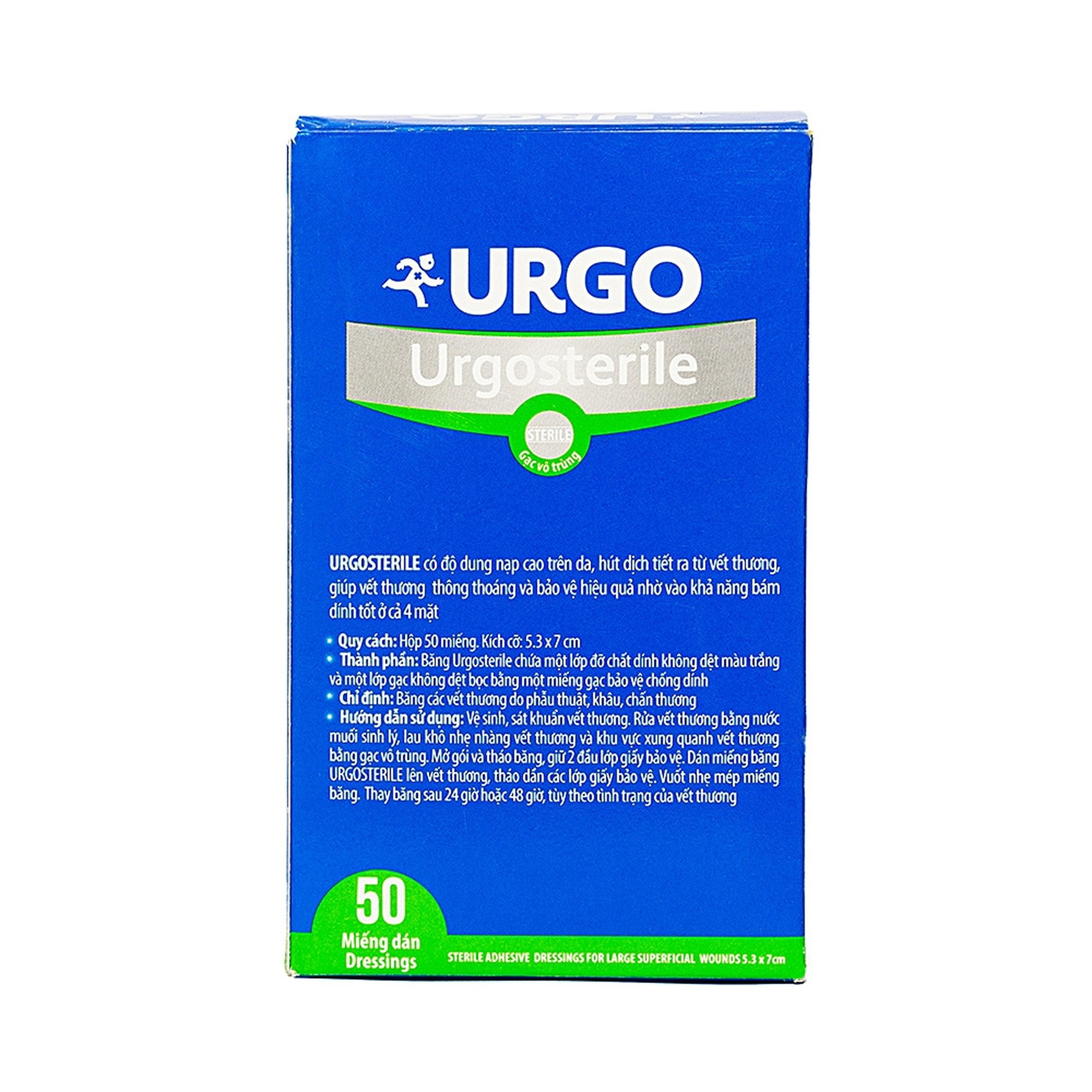 Gạc tiệt trùng Urgosterile 5.3x7cm (50 miếng) bảo vệ vết trầy xước, vết cắt, vết thương 