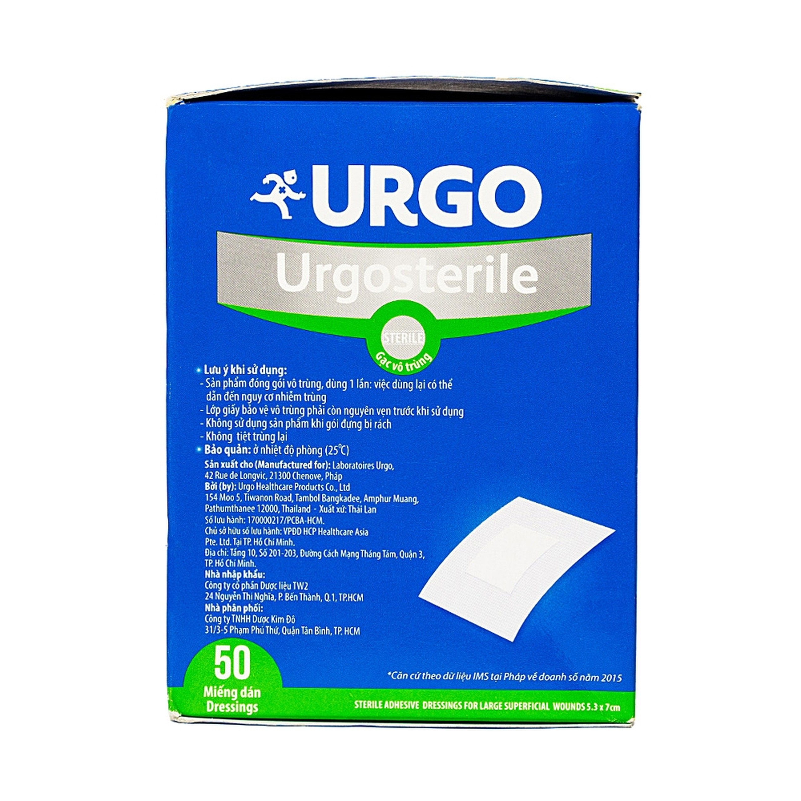 Gạc tiệt trùng Urgosterile 5.3x7cm (50 miếng) bảo vệ vết trầy xước, vết cắt, vết thương 