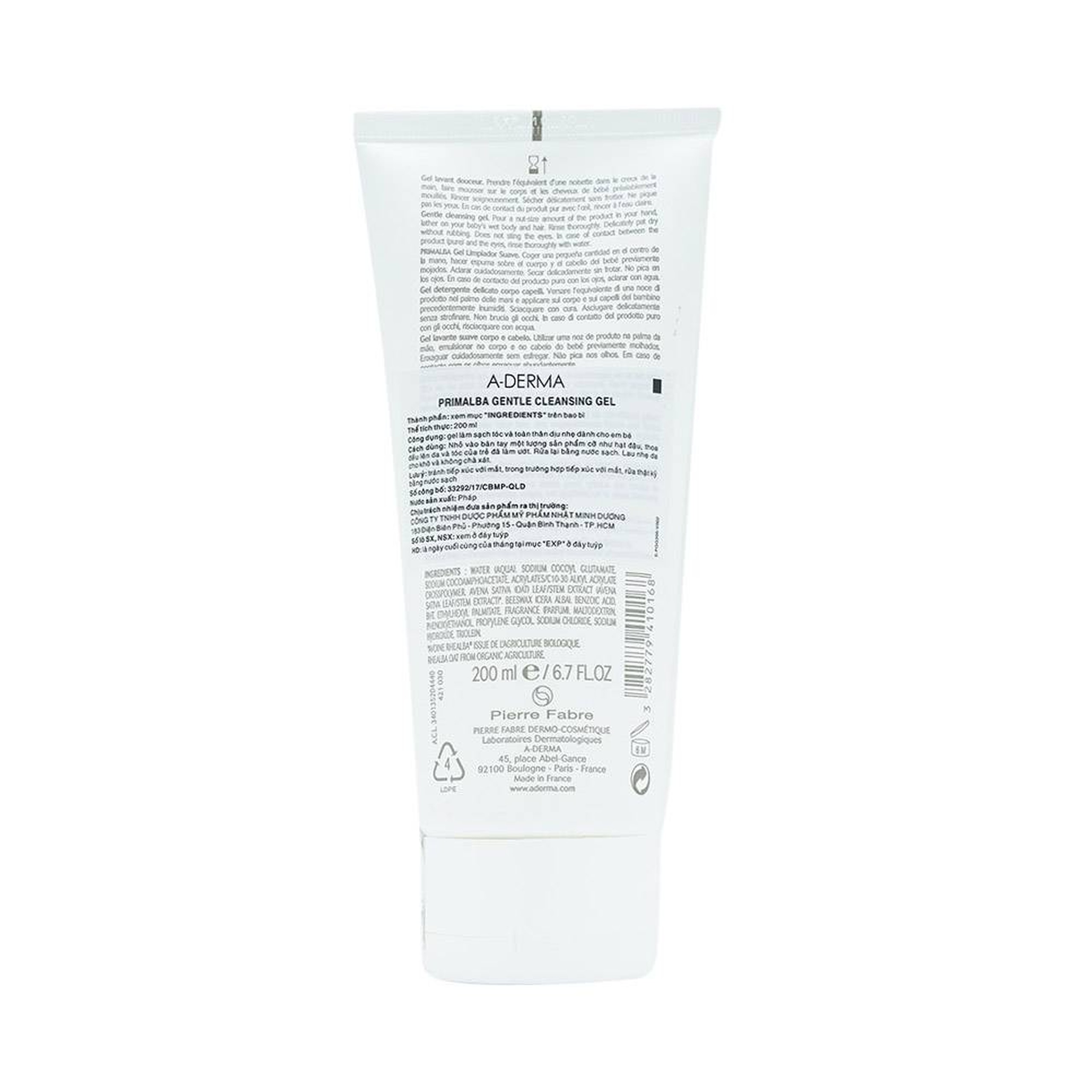 Gel tắm A-Derma Primalba Gentle Cleansing Gel sạch tóc và toàn thân dành cho bé (200ml)