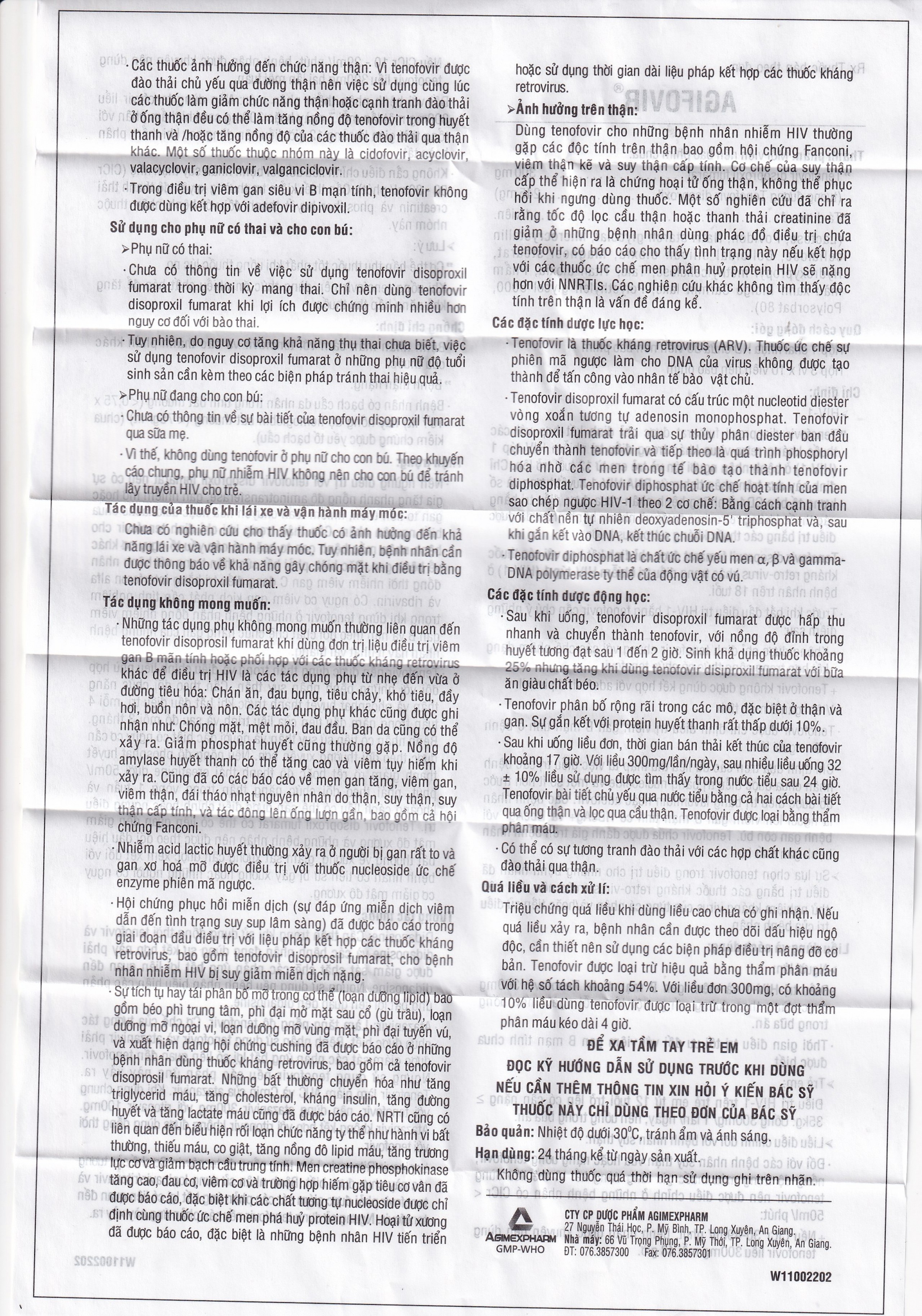 Thuốc Agifovir 300mg Agimexpharm hỗ trợ điều trị HIV-1, viêm gan B mạn tính (3 vỉ x 10 viên)