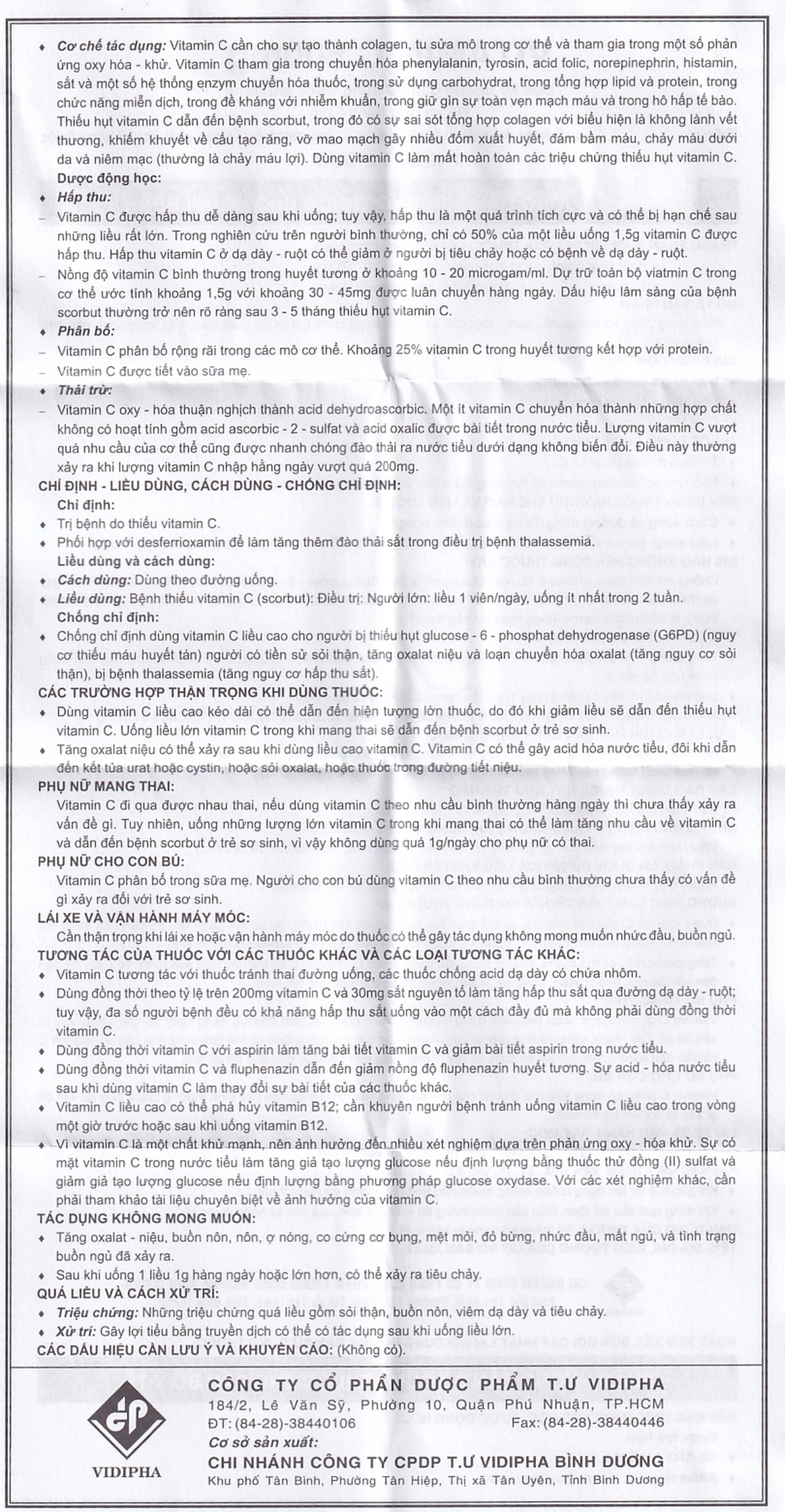 Thuốc Vitamin C 500mg Vidipha điều trị bệnh do thiếu Vitamin C (100 viên)