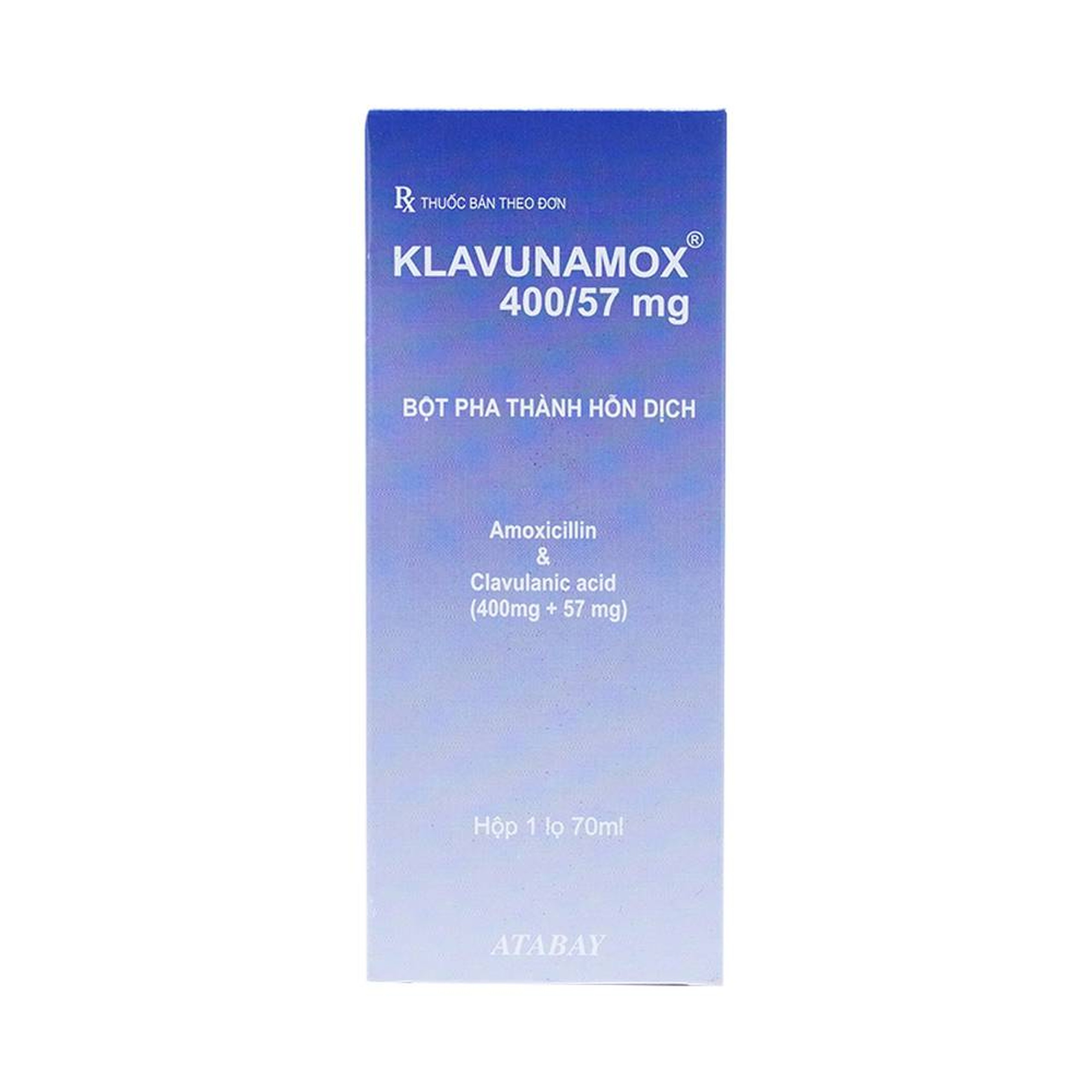 Bột pha hỗn dịch uống Klavunamox 400/57mg Atabay điều trị nhiễm khuẩn nặng đường hô hấp (70ml)