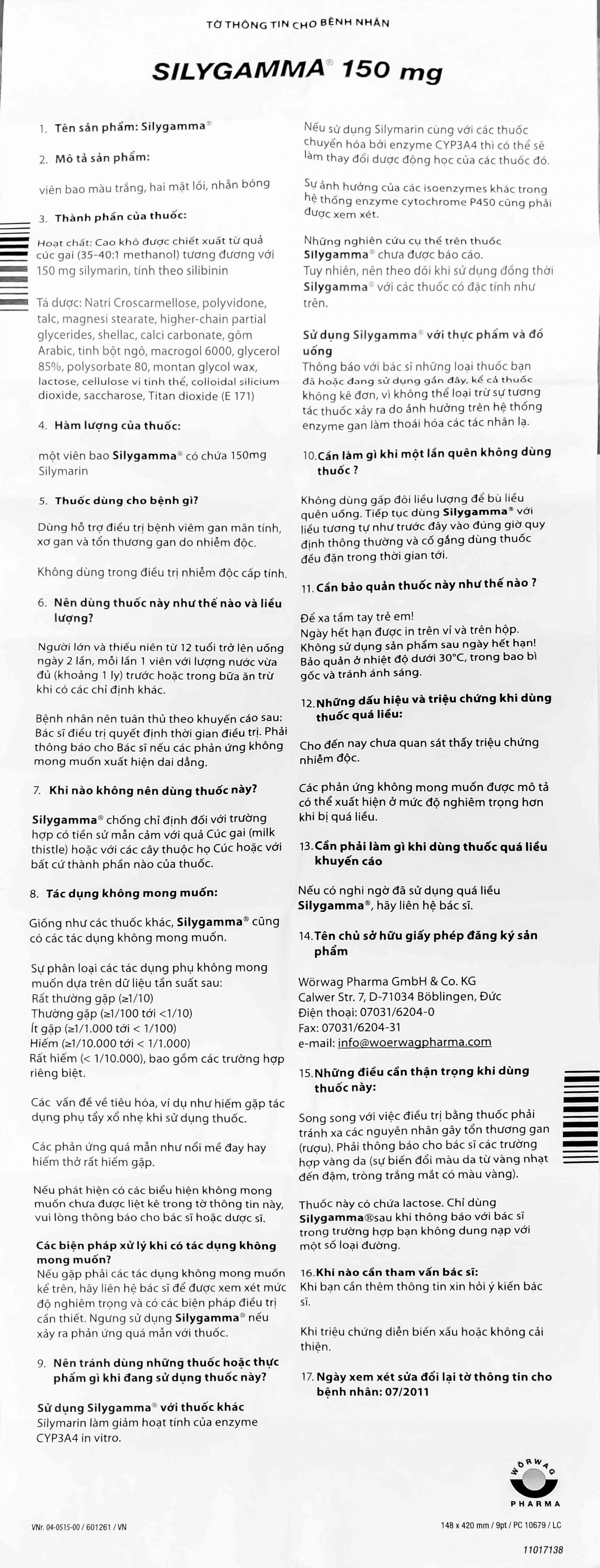 Thuốc Silygamma 150mg Worwag điều trị viêm gan mãn tính, xơ gan (4 vỉ x 25 viên)