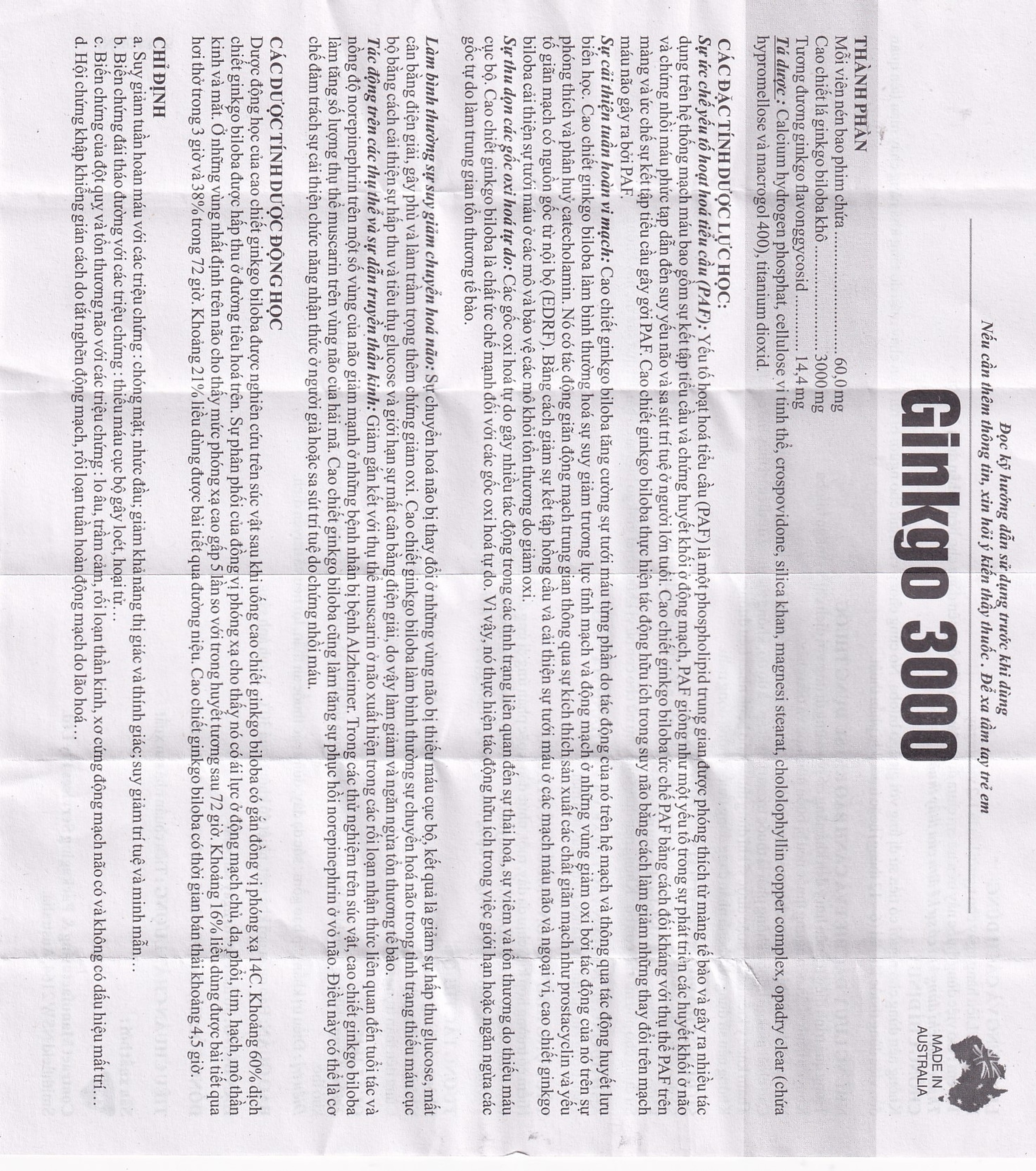 Thuốc Ginkgo 3000 CMPS điều trị suy giảm tuần hoàn máu (6 vỉ x 15 viên)