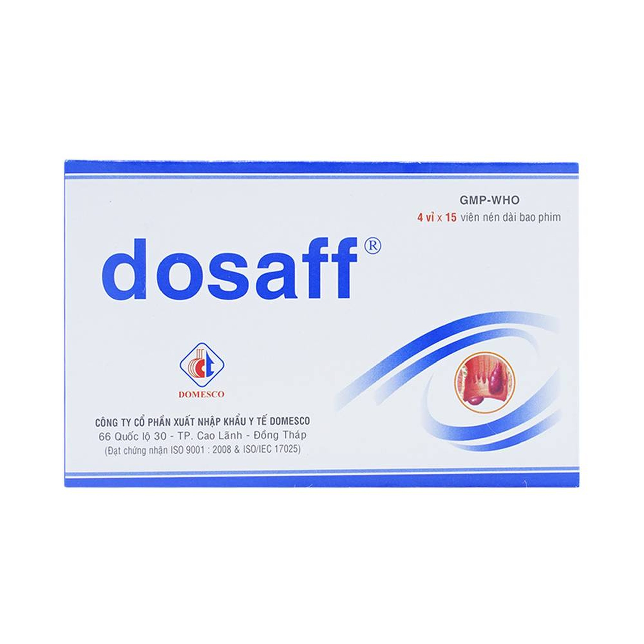 Thuốc Dosaff Domesco điều trị triệu chứng liên quan đến cơn trĩ cấp (4 vỉ x 15 viên)