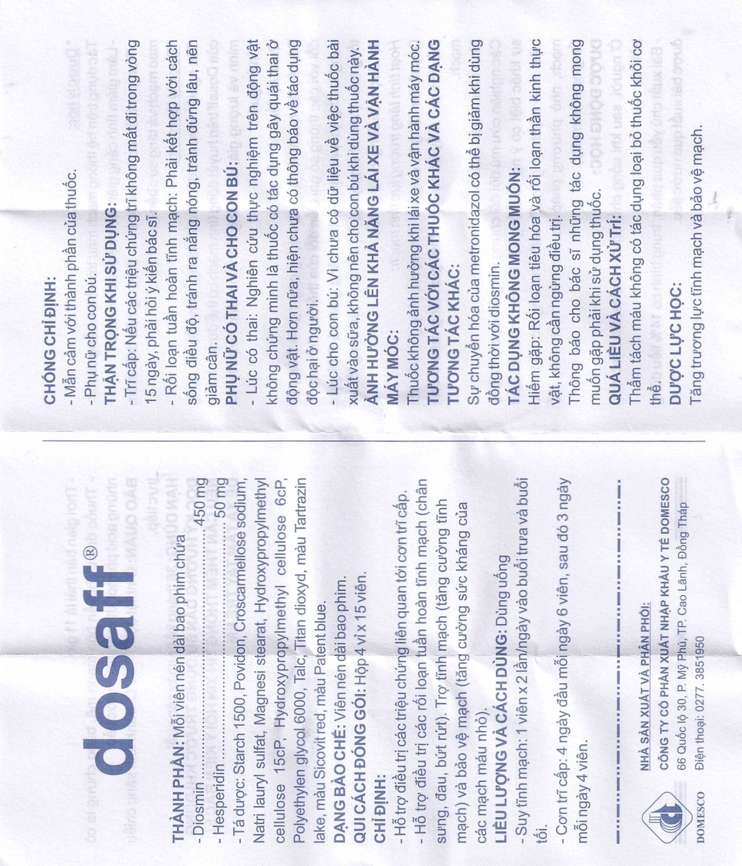 Thuốc Dosaff Domesco điều trị triệu chứng liên quan đến cơn trĩ cấp (4 vỉ x 15 viên)