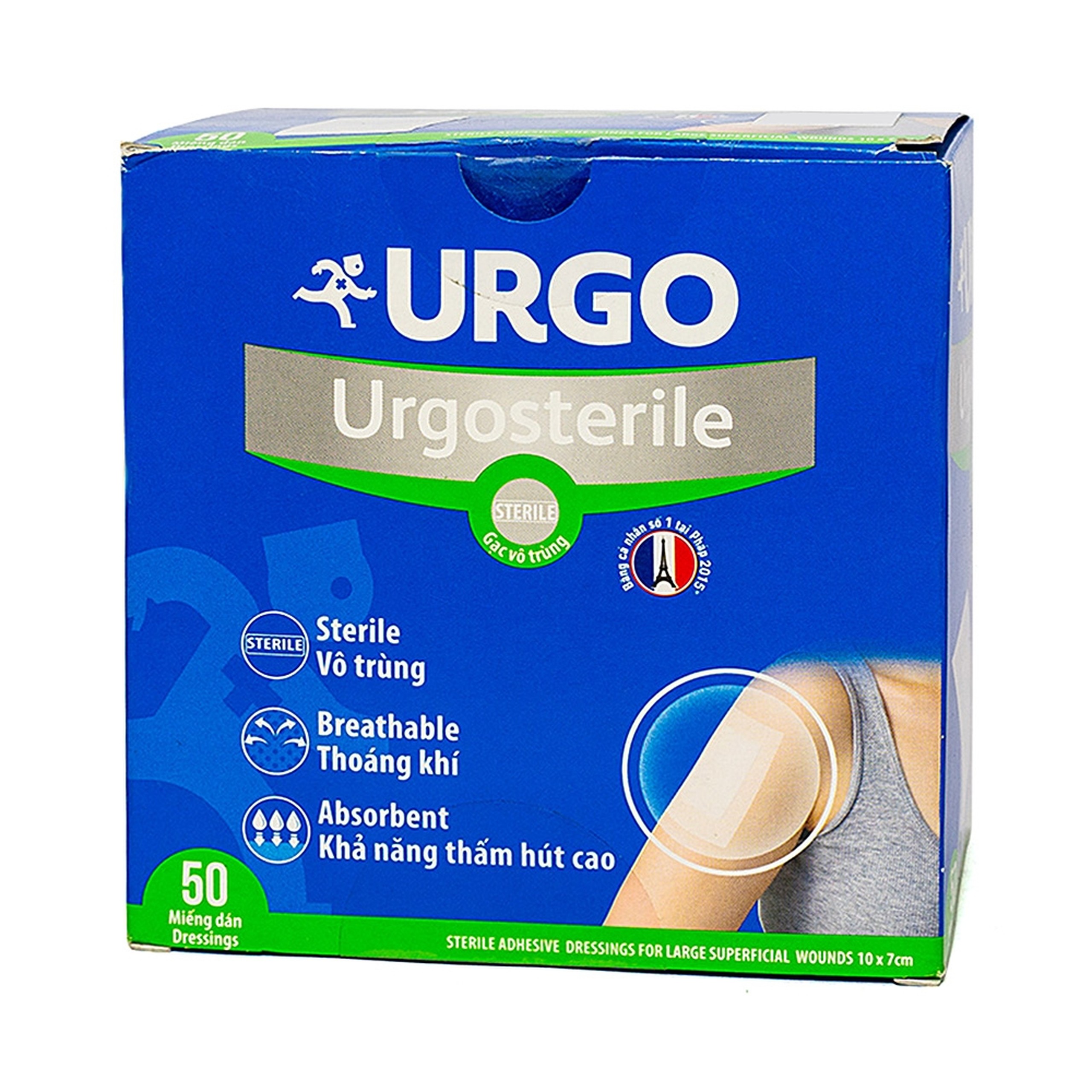 Gạc tiệt trùng Urgosterile 10x7cm (50 miếng) bảo vệ vết trầy xước, vết cắt, vết thương 
